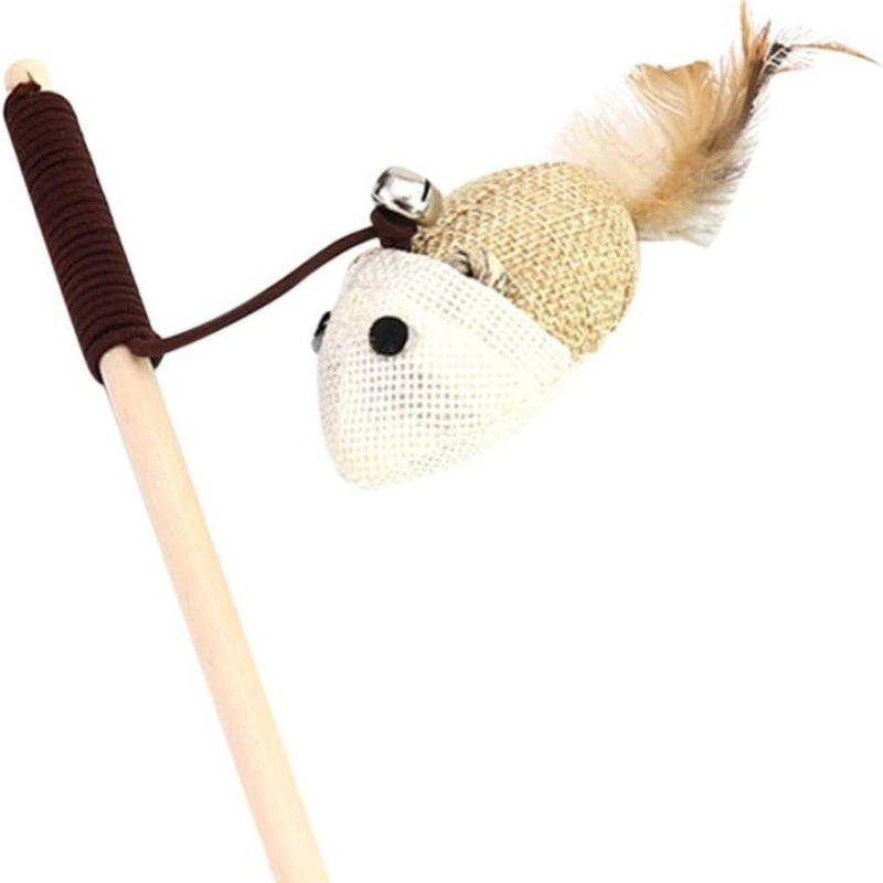 Interactive Feather Cat Wand Toy | Wooden Teaser Stick for Indoor Cats & Kittens