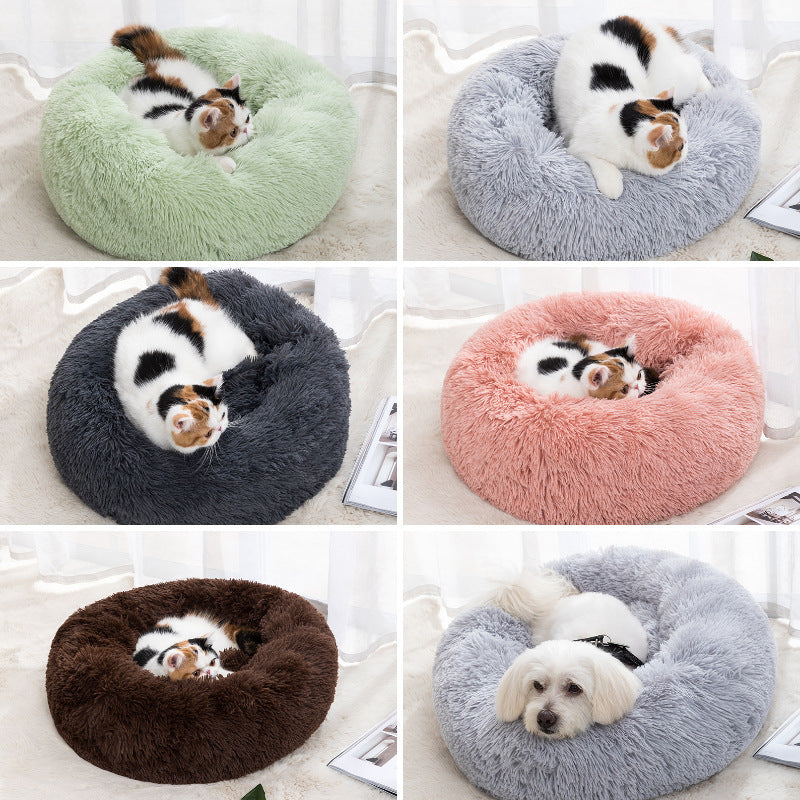 Calming Donut Pet Bed for Cats & Small Dogs | Ultra-Soft Plush Round Bed