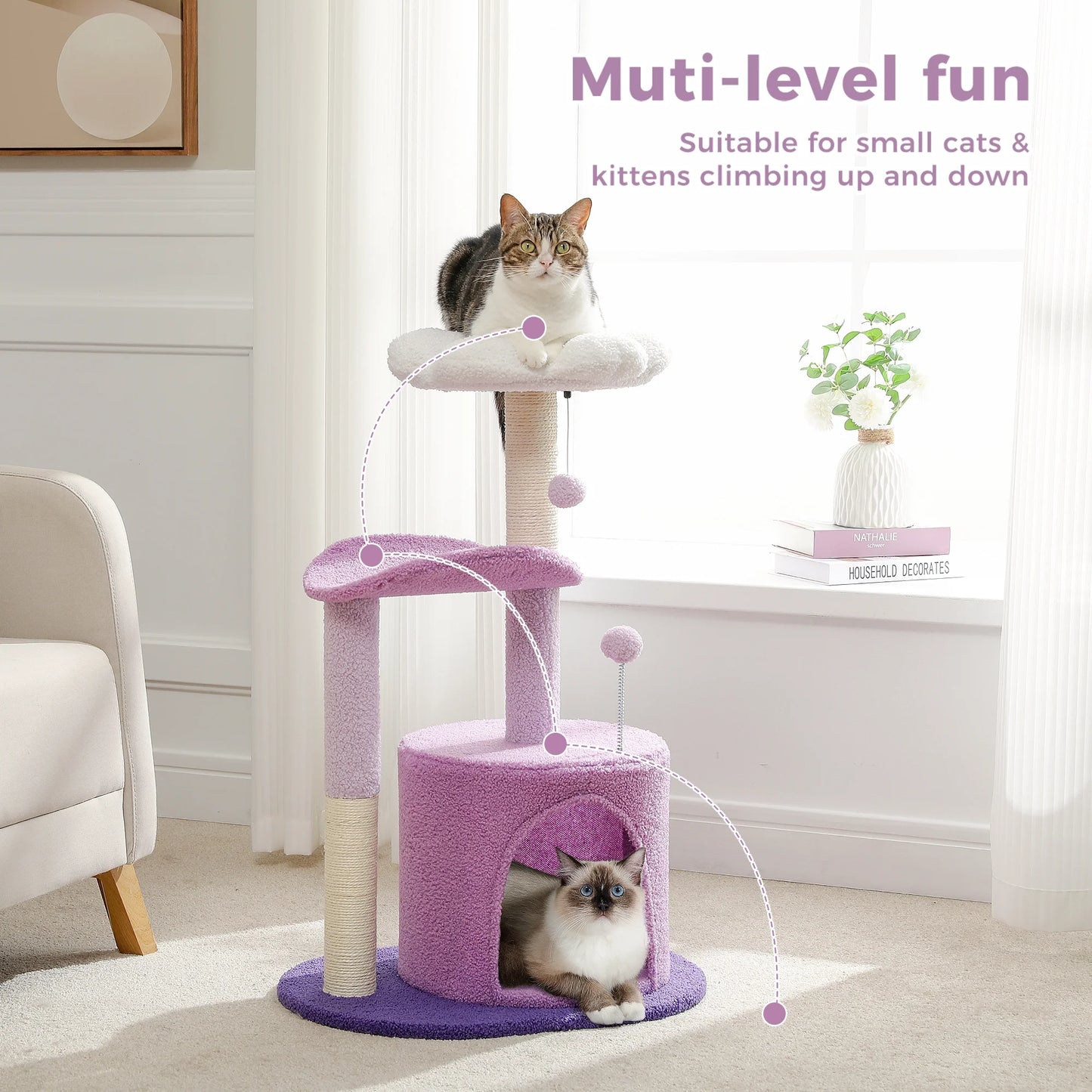 PAWZ Road 32" Flower Cat Tree Tower with Cat Scratching Posts Perch for Indoor Small Cats, Purple