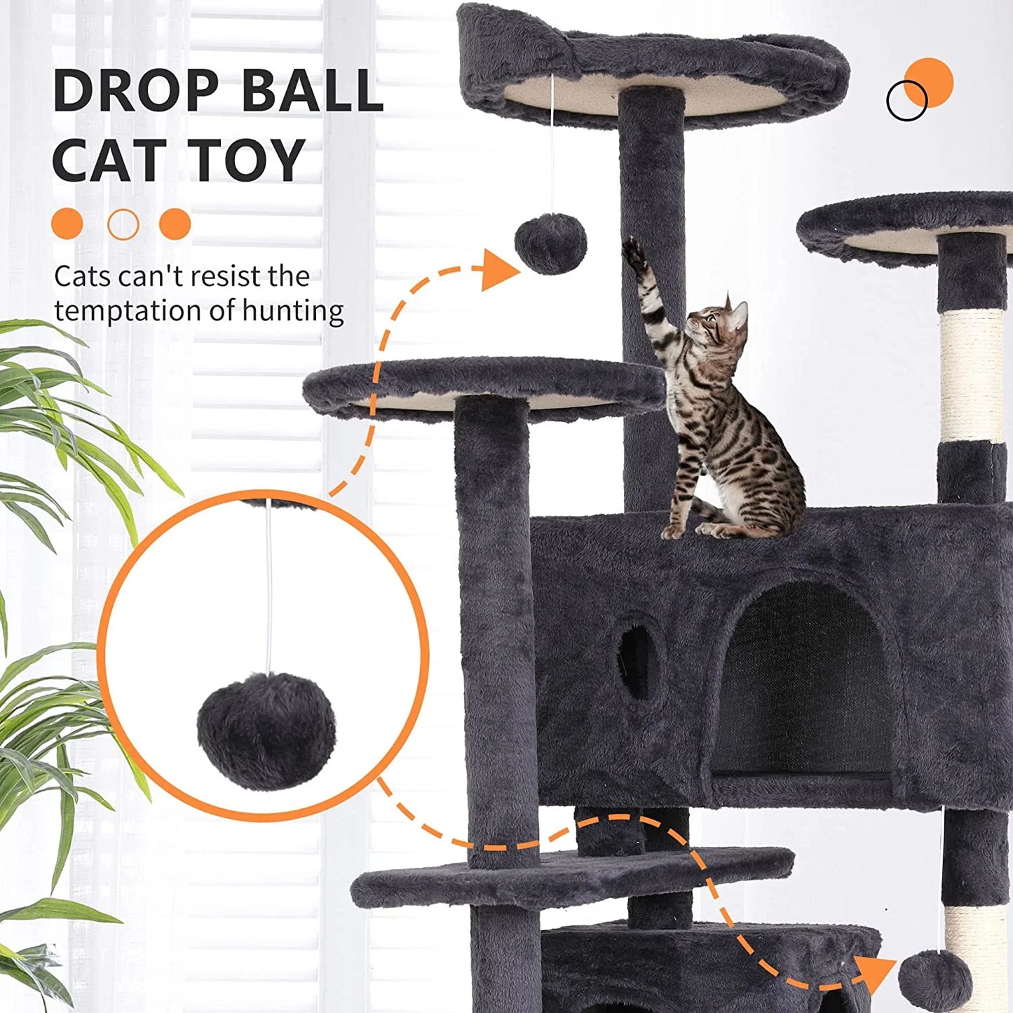 Bestpet 54In Cat Tree Tower with Cat Scratching Posts Stand House Cat Condo with Funny Toys Ashy