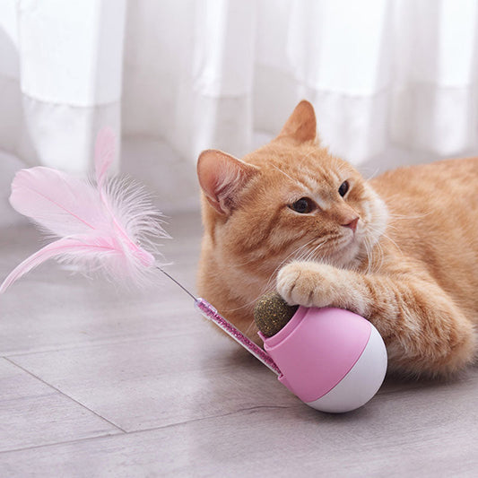 Interactive Catnip Tumbler Toy with Feather | Self-Righting Cat Enrichment & Exercise Toy