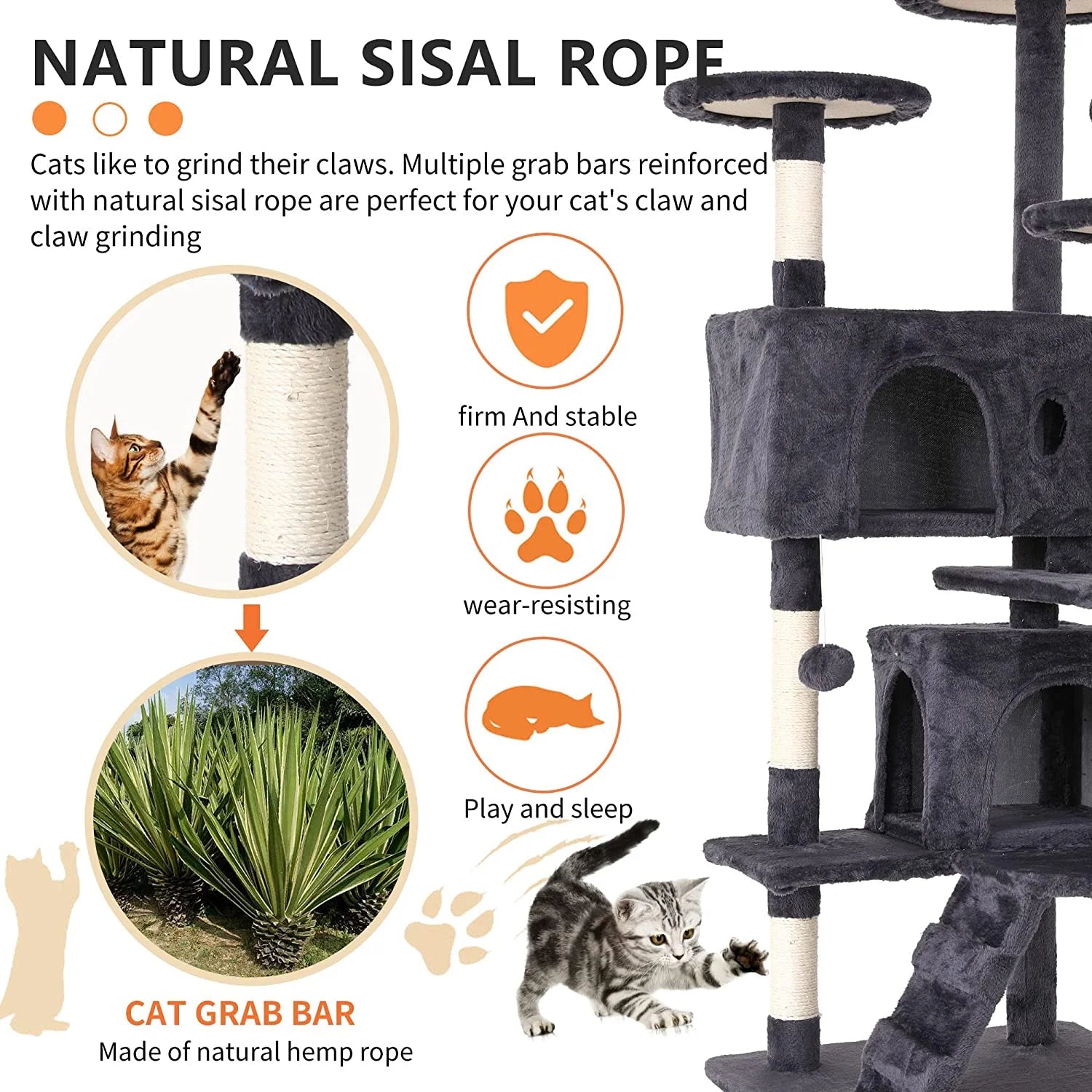 Bestpet 54In Cat Tree Tower with Cat Scratching Posts Stand House Cat Condo with Funny Toys Ashy