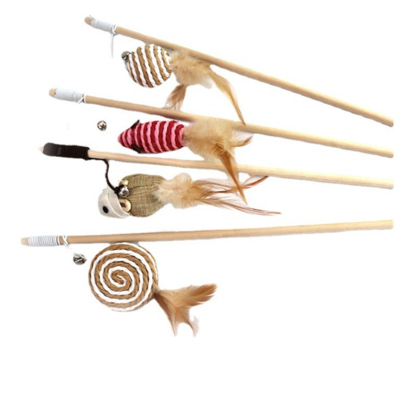 Interactive Feather Cat Wand Toy | Wooden Teaser Stick for Indoor Cats & Kittens