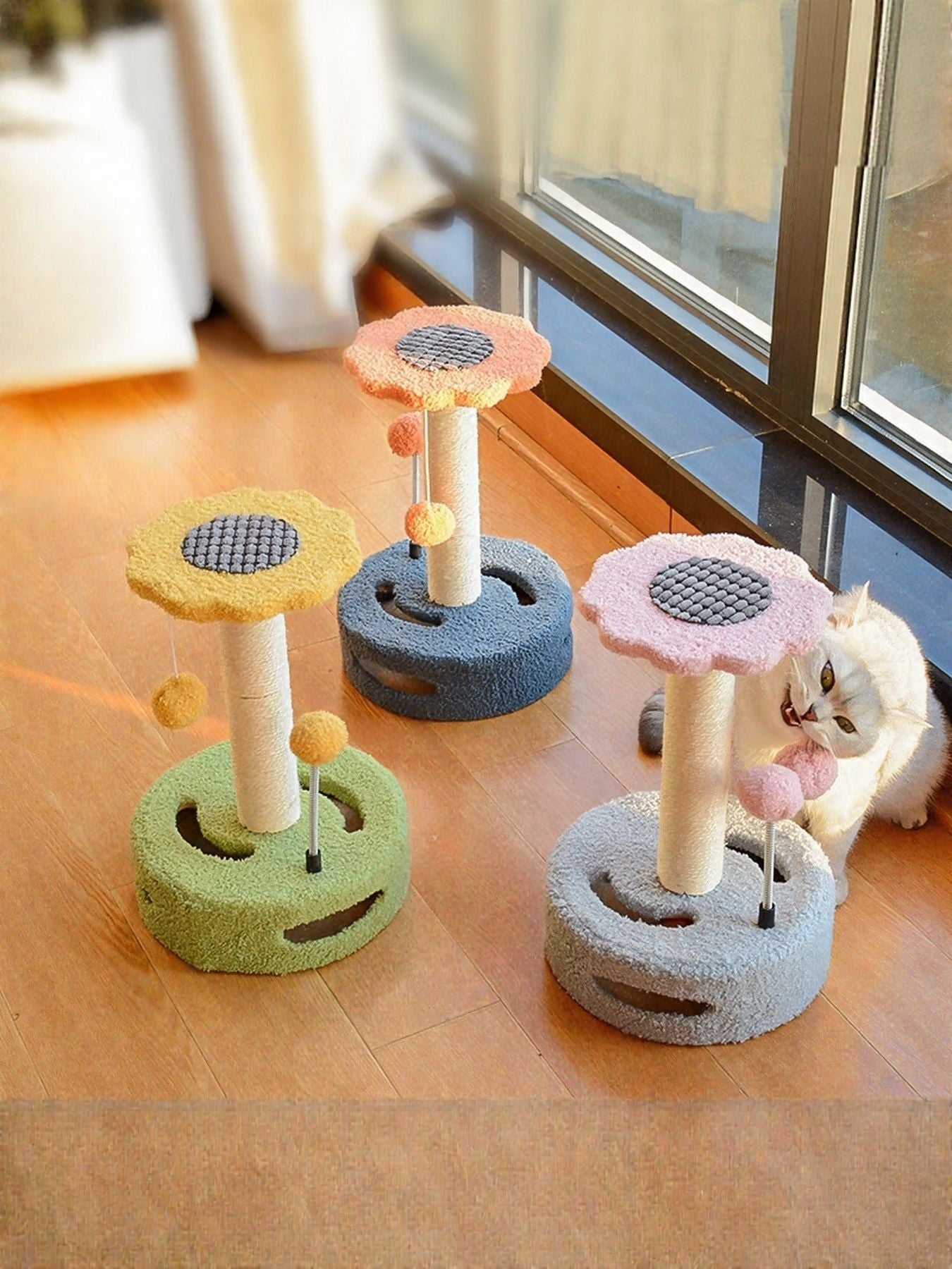 Interactive Cat Scratching Post with Hanging Balls | Wooden Sisal Scratch Tower for Indoor Cats