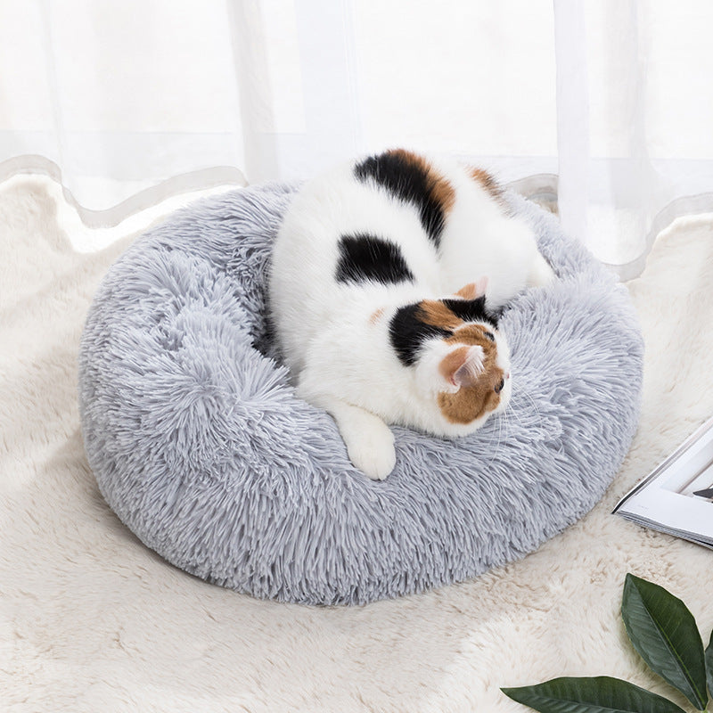Calming Donut Pet Bed for Cats & Small Dogs | Ultra-Soft Plush Round Bed