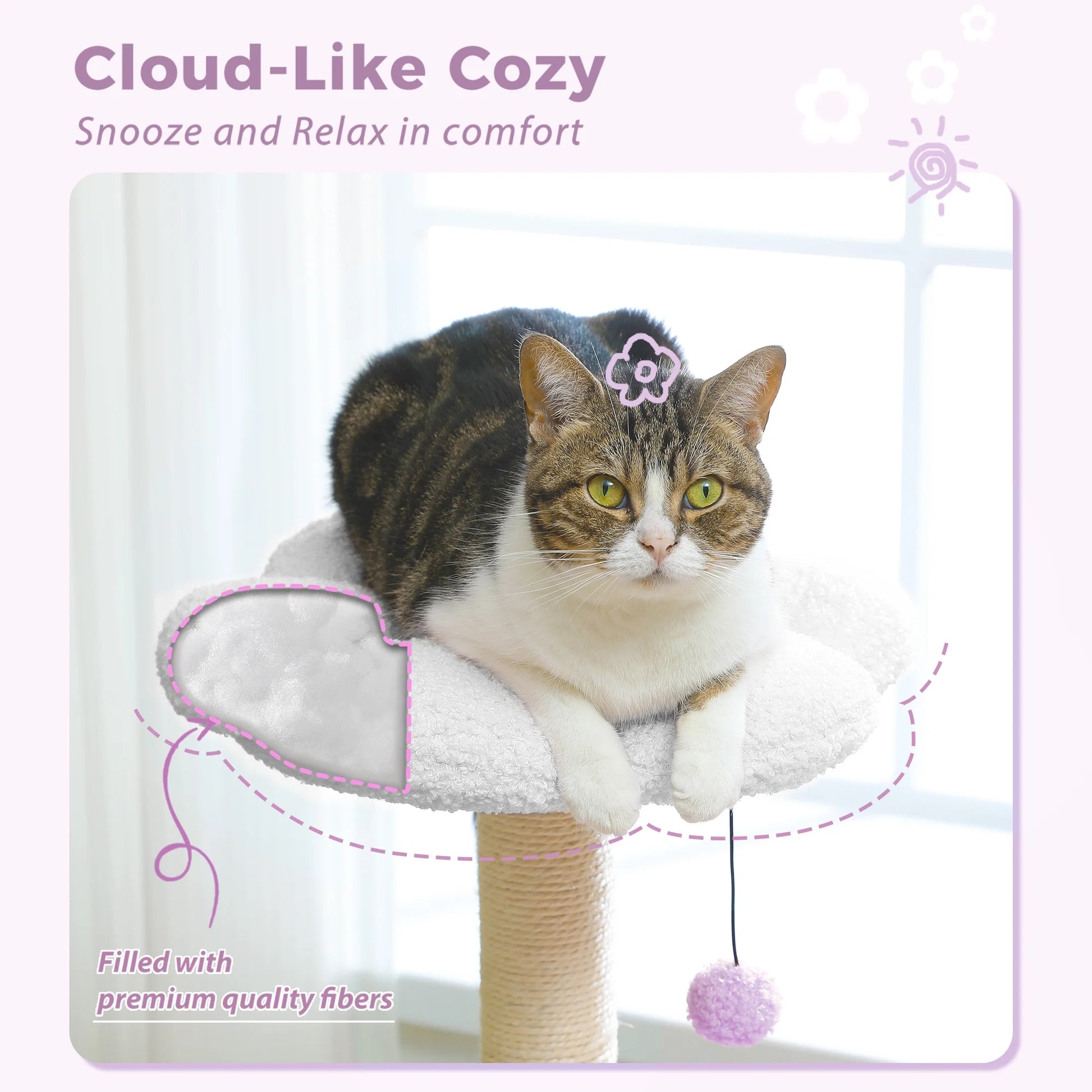 PAWZ Road 32" Flower Cat Tree Tower with Cat Scratching Posts Perch for Indoor Small Cats, Purple