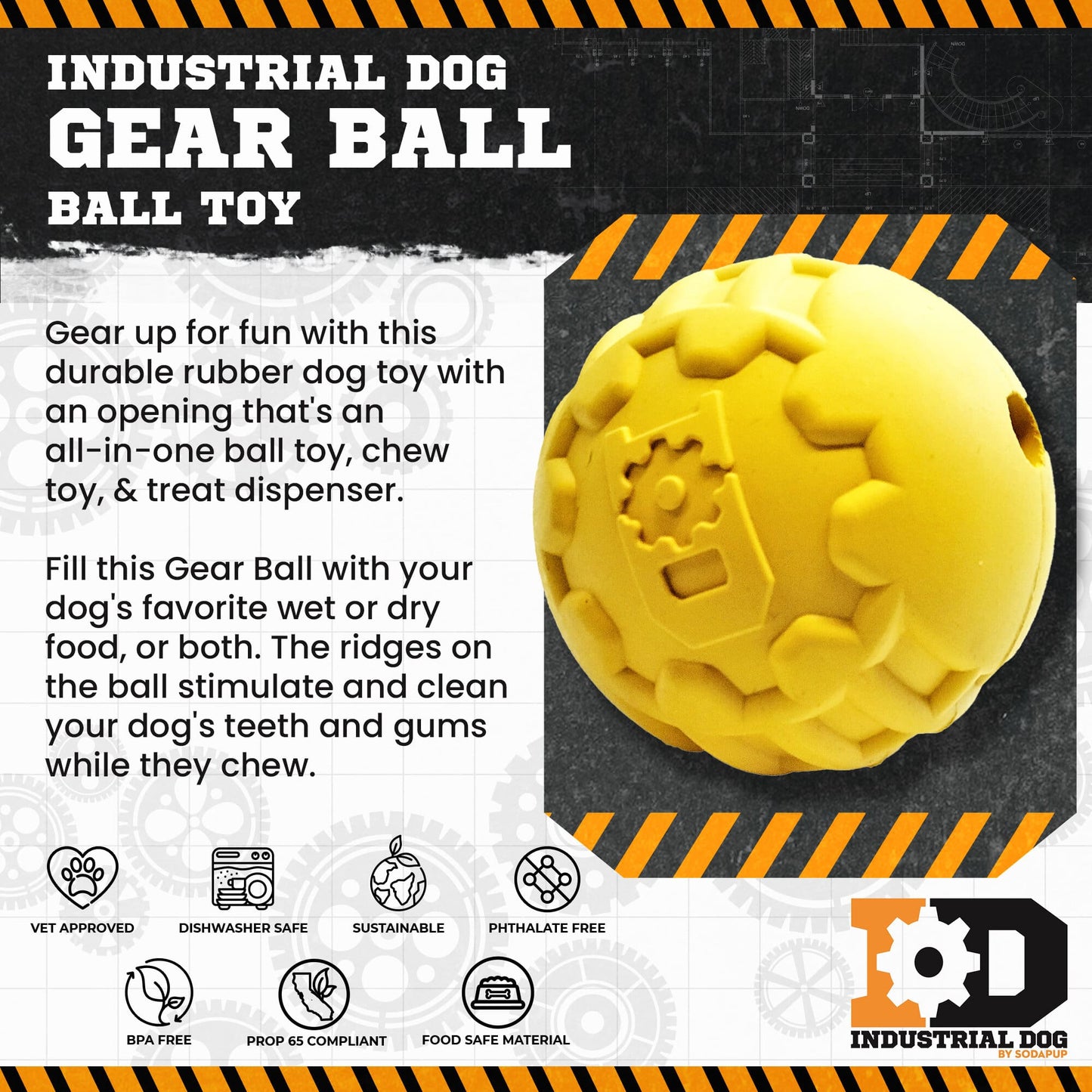 Industrial Heavy-Duty Dog Ball | USA-Made Natural Rubber Treat Dispensing Chew Toy