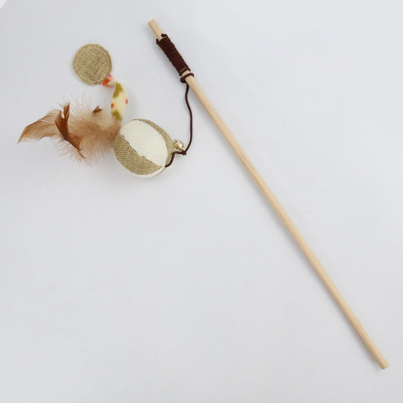Interactive Feather Cat Wand Toy | Wooden Teaser Stick for Indoor Cats & Kittens