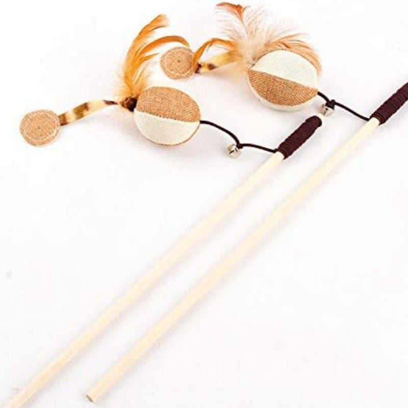 Interactive Feather Cat Wand Toy | Wooden Teaser Stick for Indoor Cats & Kittens