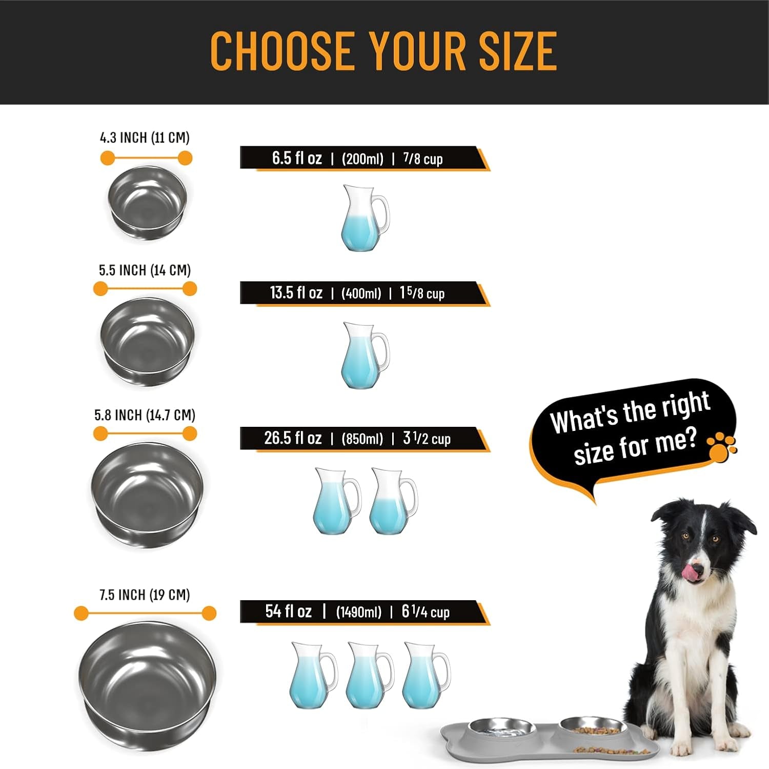 Active Pets Dog Bowl Set, Stainless Steel No Spill Mess-Proof Food & Water Food Bowls with Skid Resistant Silicone Mat, Dog Bowls Small Size Dog, Medium, & Large, Pet Puppy Bowls & Dishes