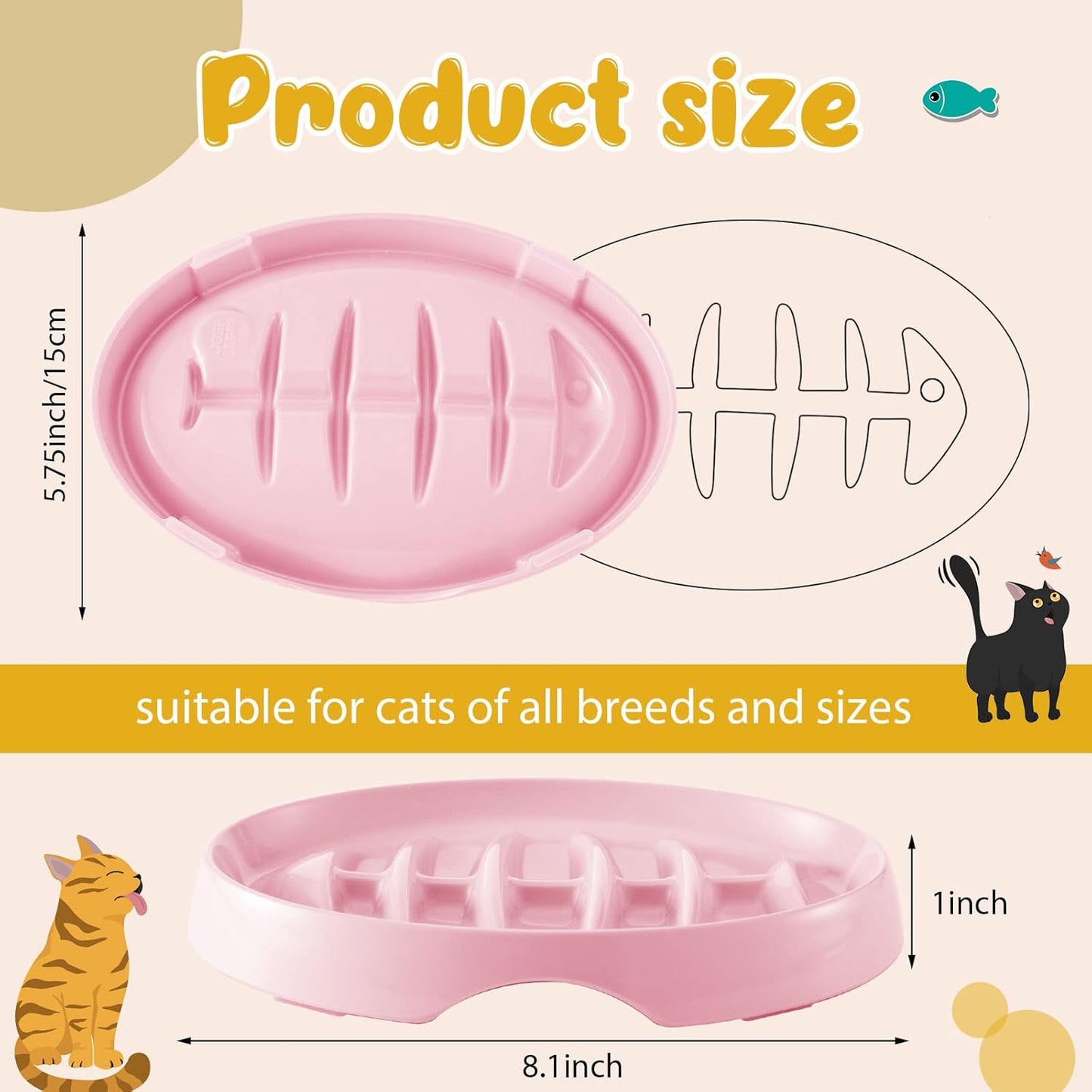 Fishbone Slow Feeder Bowl for Cats & Small Dogs | Interactive Anti-Gulping Pet Feeding Dish