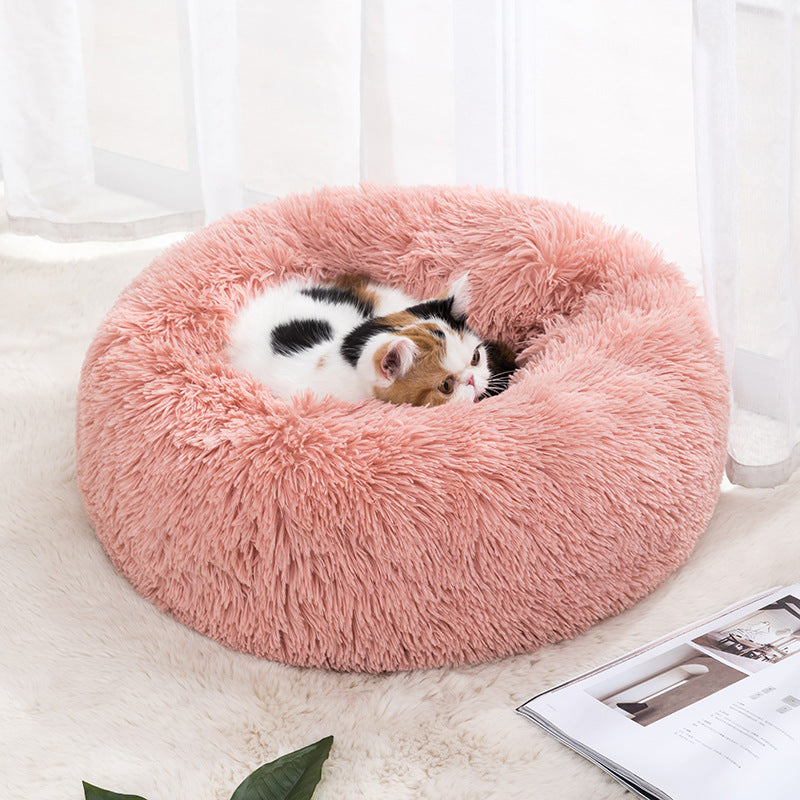 Calming Donut Pet Bed for Cats & Small Dogs | Ultra-Soft Plush Round Bed