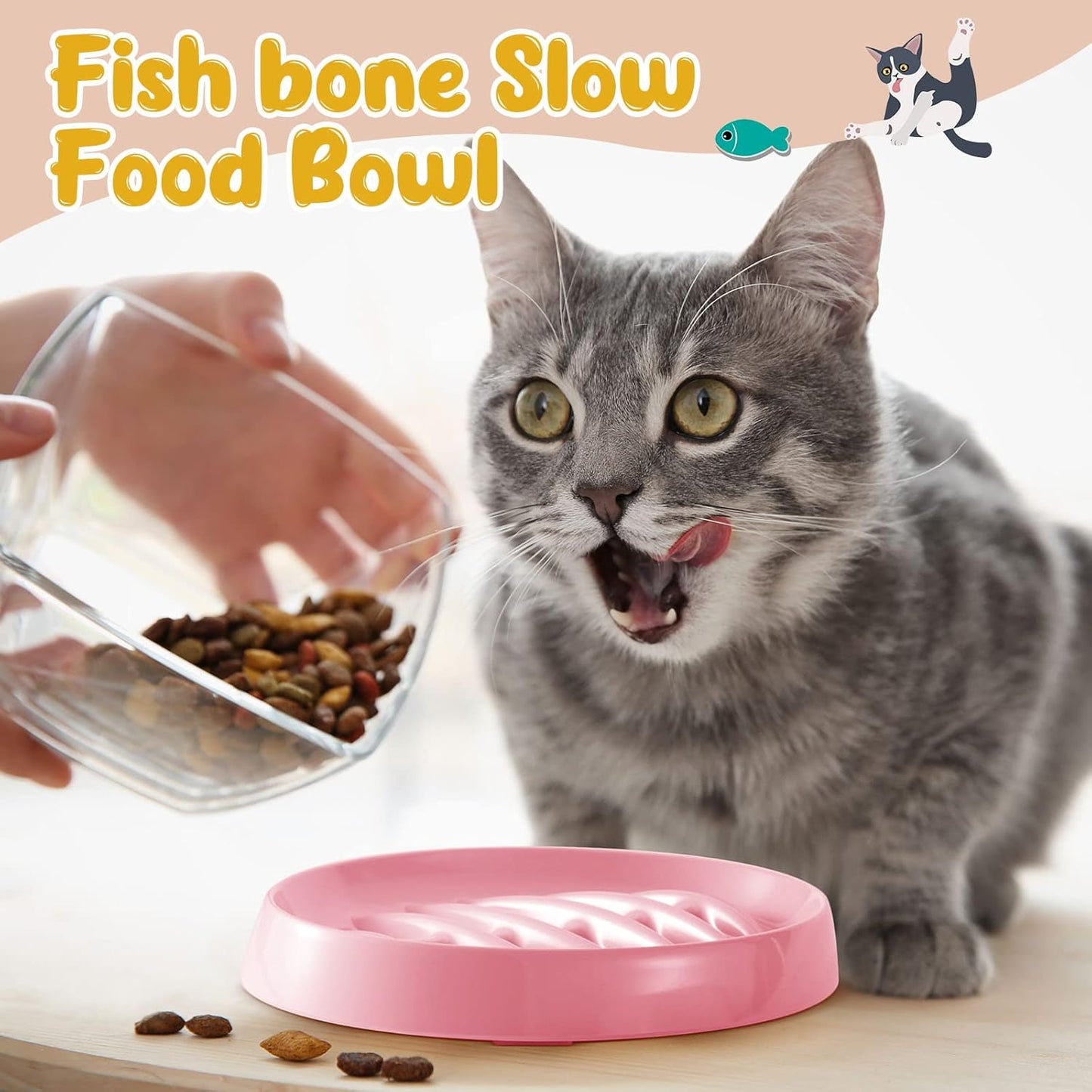 Fishbone Slow Feeder Bowl for Cats & Small Dogs | Interactive Anti-Gulping Pet Feeding Dish