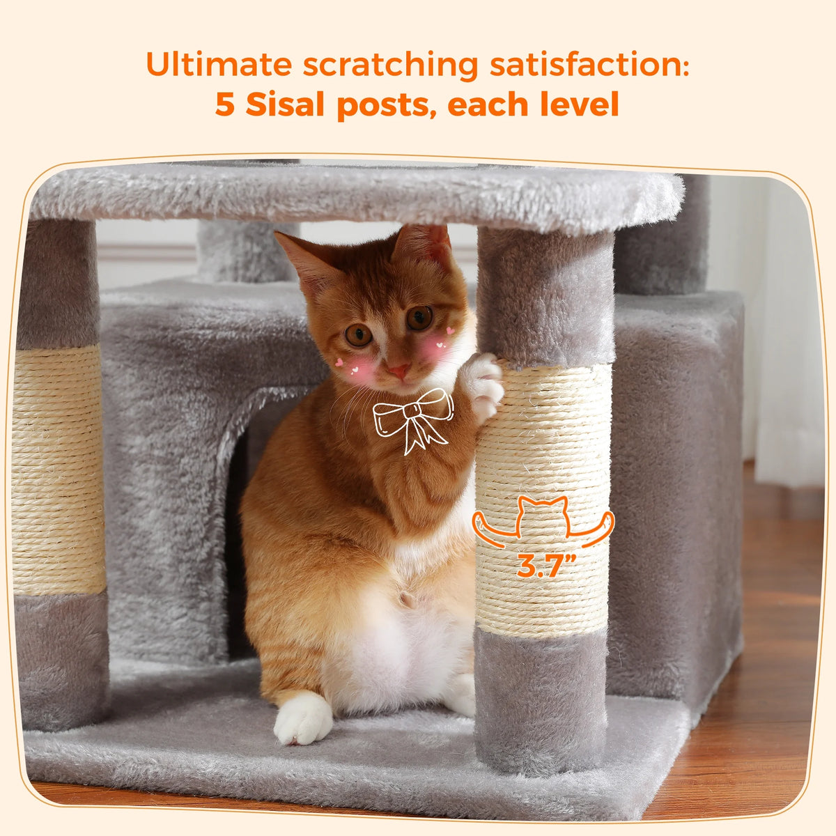 PAWZ Road Cat Tree Tower 54" Multi-Level Cat Condo with 5 Scratching Posts for Indoor Small Cats, Gray