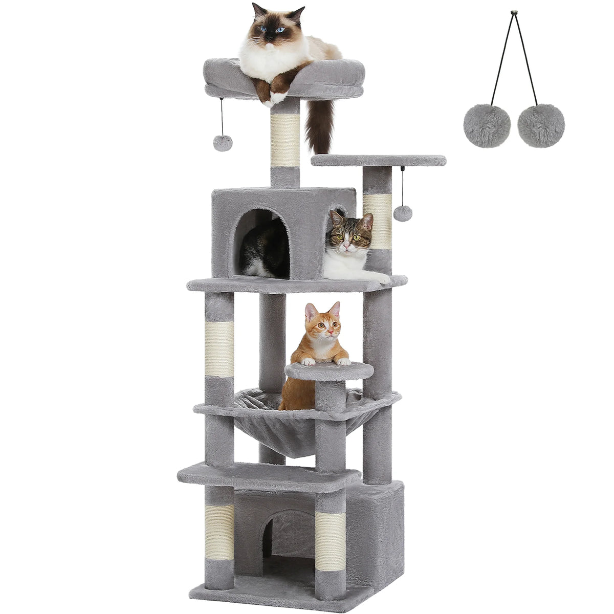 PAWZ Road Cat Tree Tower 54" Multi-Level Cat Condo with 5 Scratching Posts for Indoor Small Cats, Gray