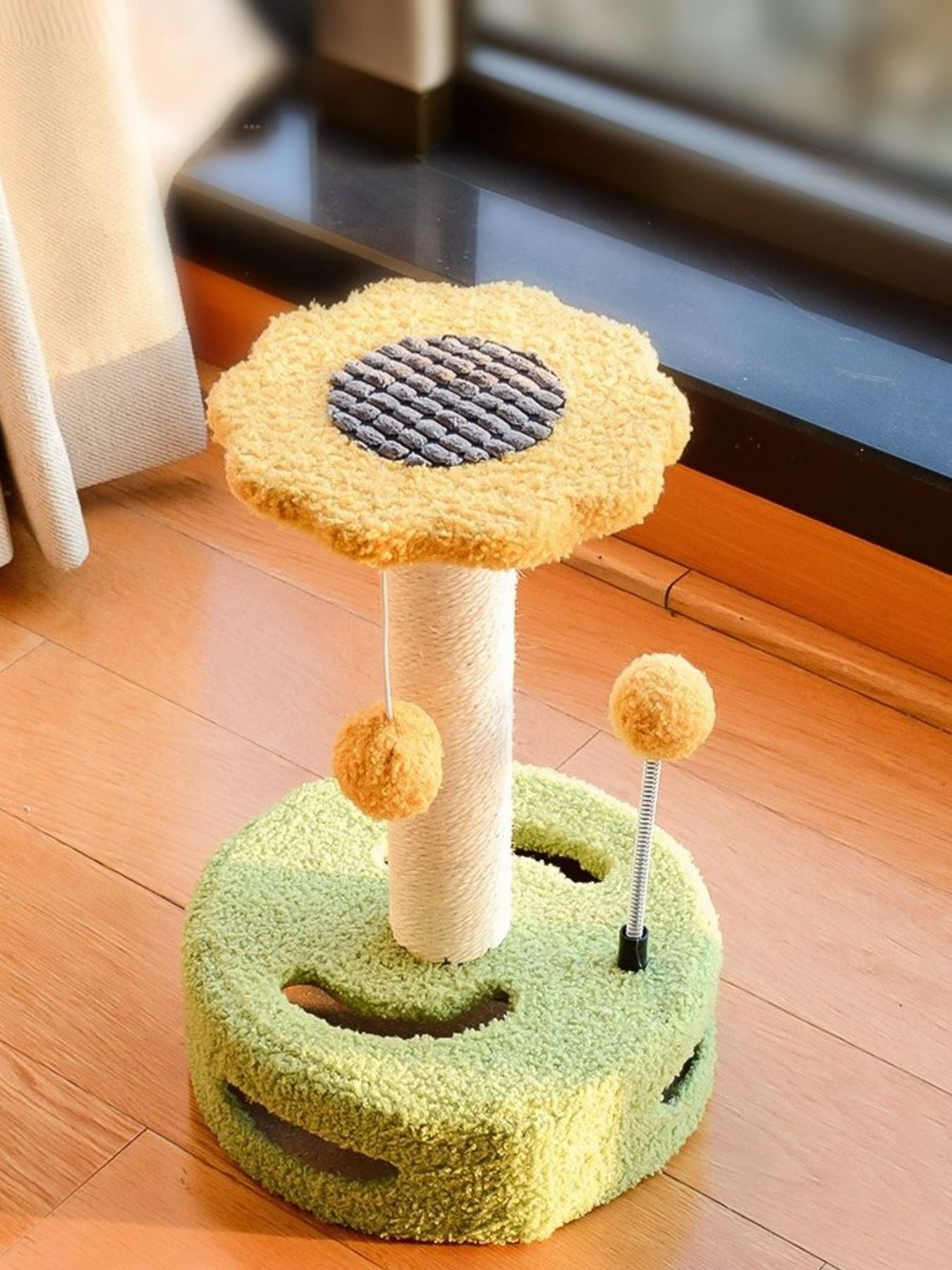 Interactive Cat Scratching Post with Hanging Balls | Wooden Sisal Scratch Tower for Indoor Cats