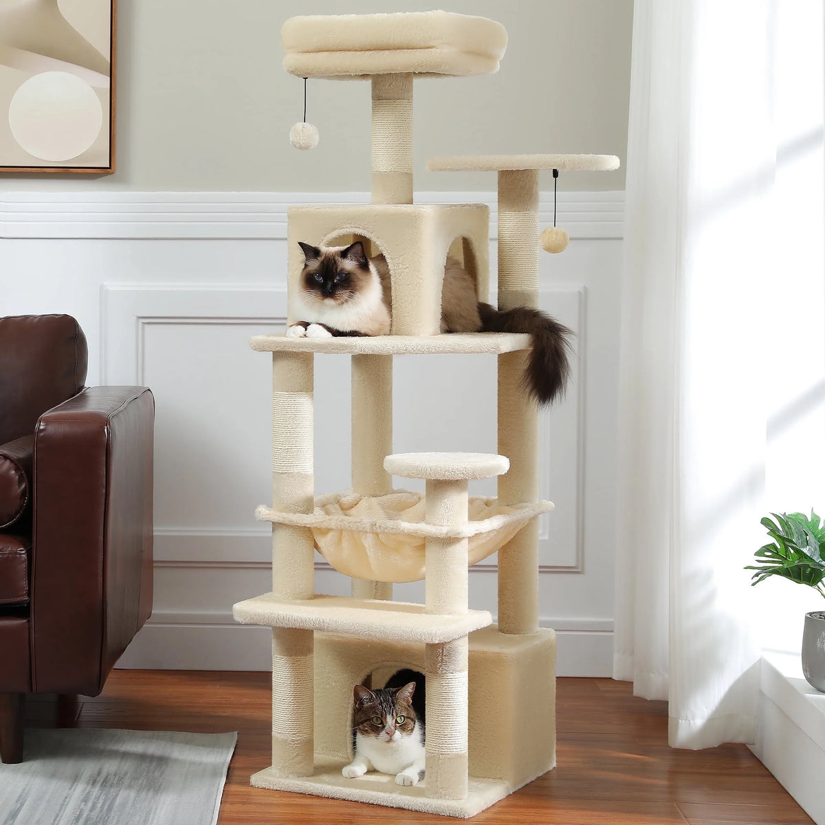 PAWZ Road Cat Tree Tower 54" Multi-Level Cat Condo with 5 Scratching Posts for Indoor Small Cats, Gray