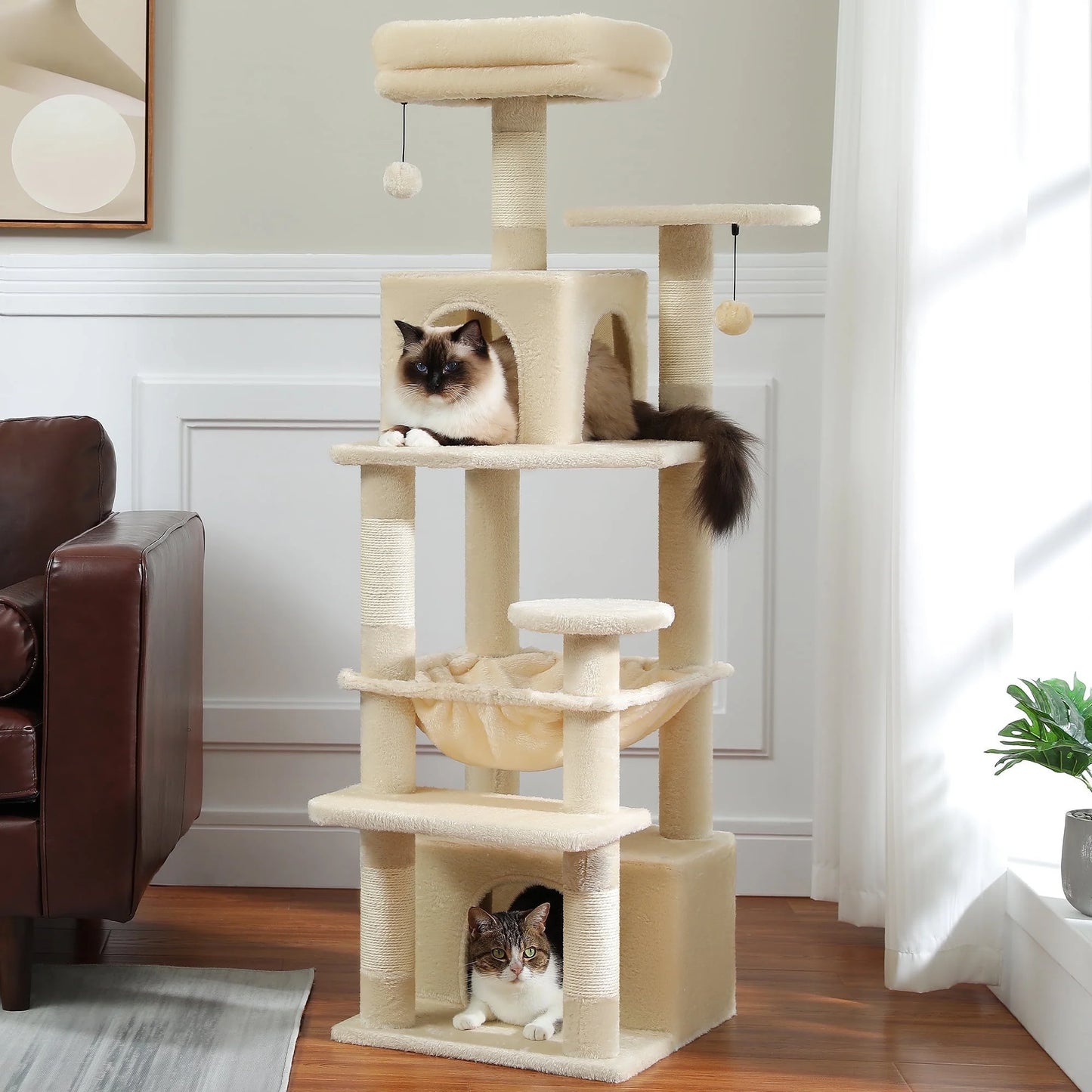 PAWZ Road 73"Cat Tree for Large Cats Multi Level Play Tower Condo 7 Sisal Cat Scratching Posts,Green
