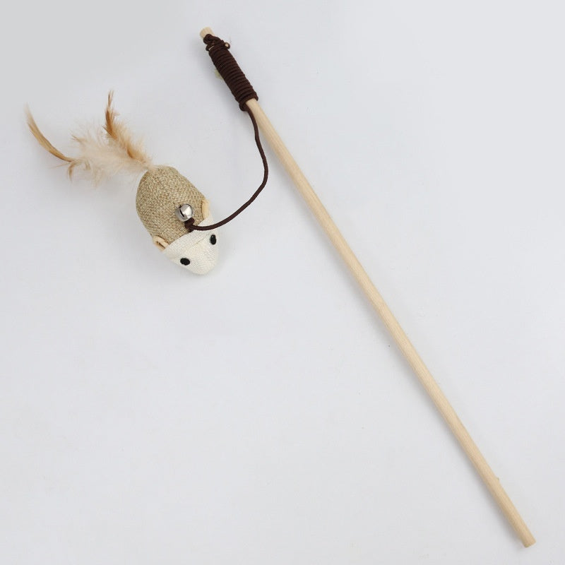 Interactive Feather Cat Wand Toy | Wooden Teaser Stick for Indoor Cats & Kittens