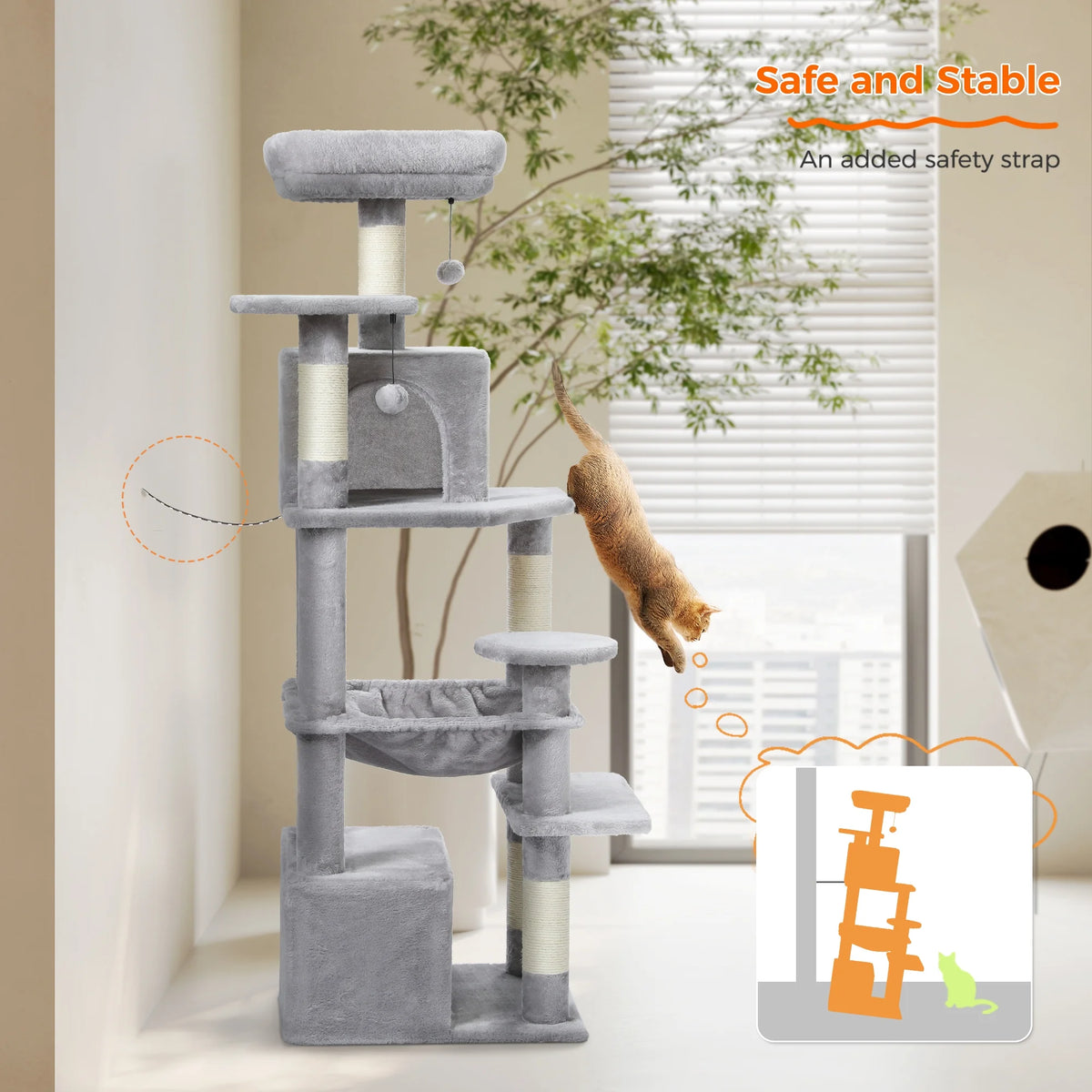PAWZ Road Cat Tree Tower 54" Multi-Level Cat Condo with 5 Scratching Posts for Indoor Small Cats, Gray
