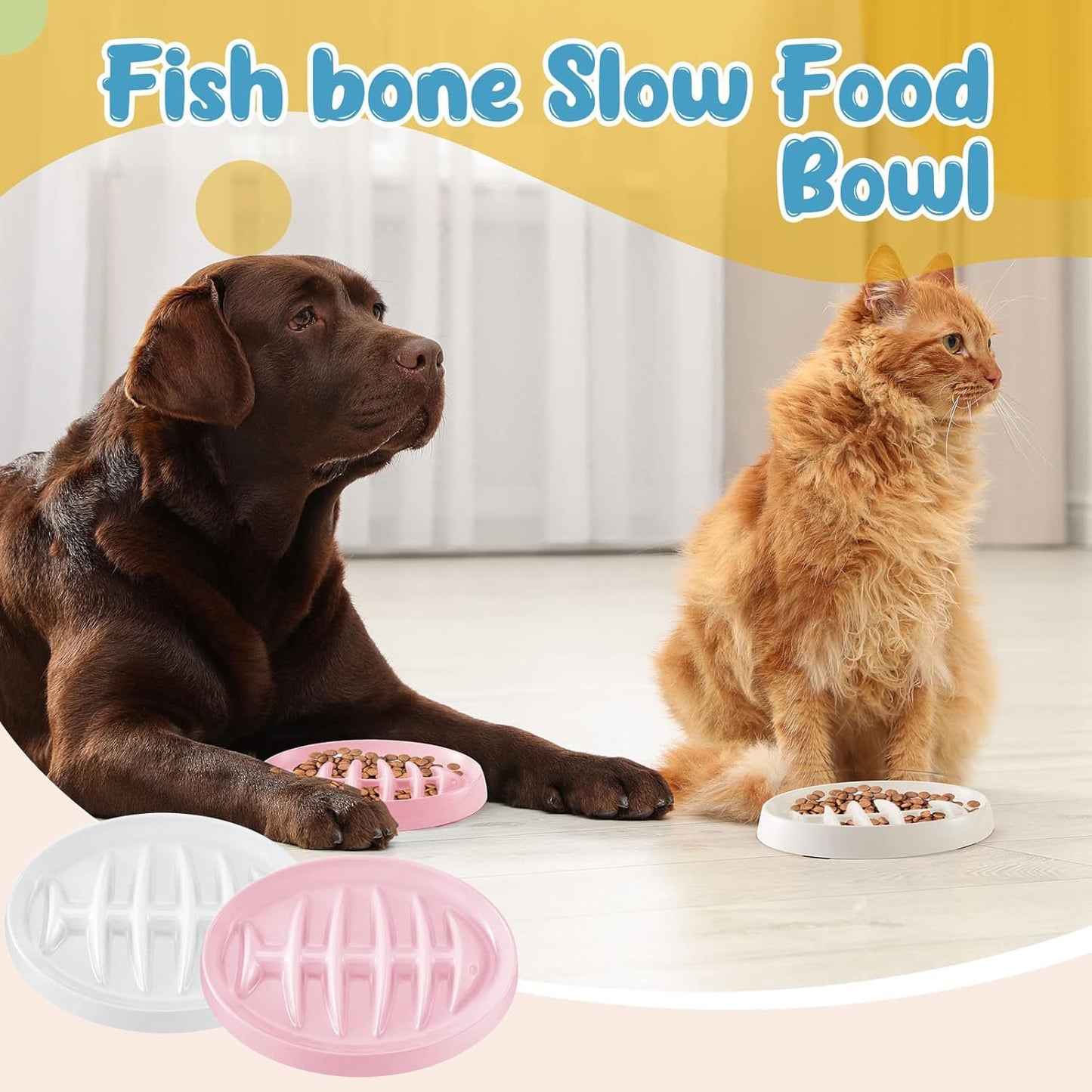 Fishbone Slow Feeder Bowl for Cats & Small Dogs | Interactive Anti-Gulping Pet Feeding Dish