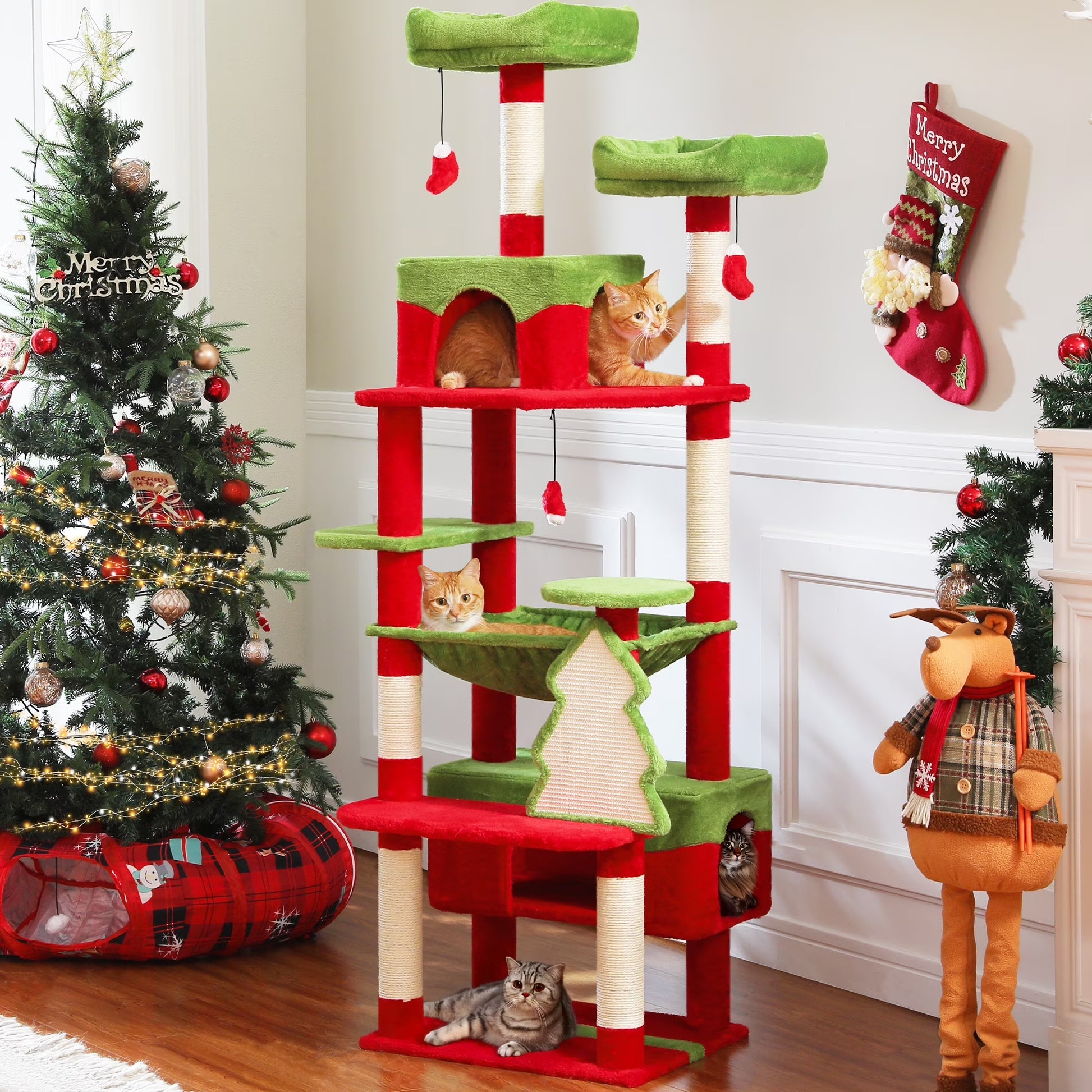 PAWZ Road 73"Cat Tree for Large Cats Multi Level Play Tower Condo 7 Sisal Cat Scratching Posts,Dark Gray