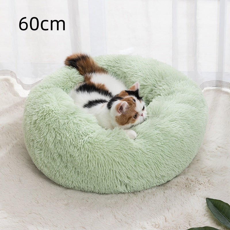 Calming Donut Pet Bed for Cats & Small Dogs | Ultra-Soft Plush Round Bed