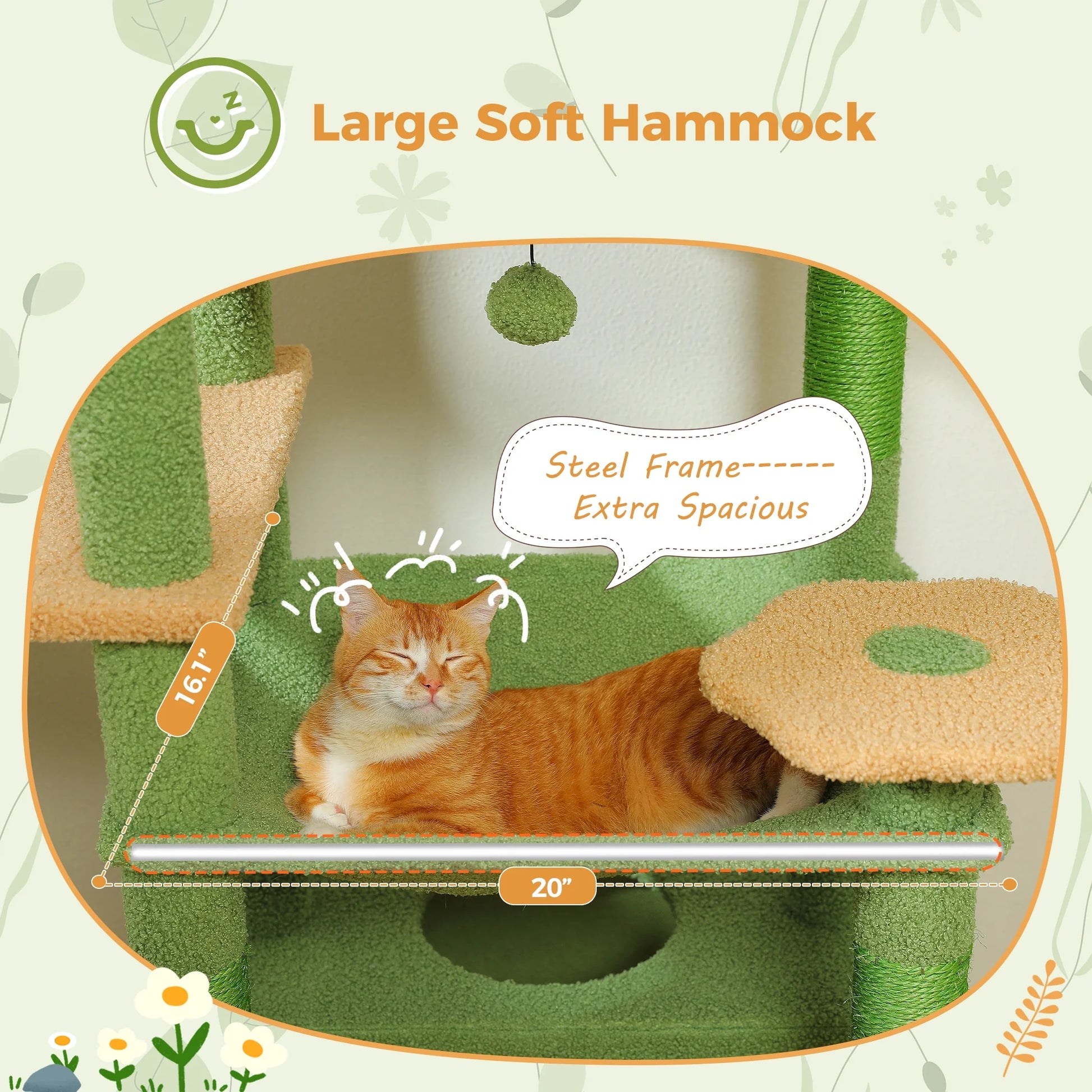 PAWZ Road 73"Cat Tree for Large Cats Multi Level Play Tower Condo 7 Sisal Cat Scratching Posts,Green