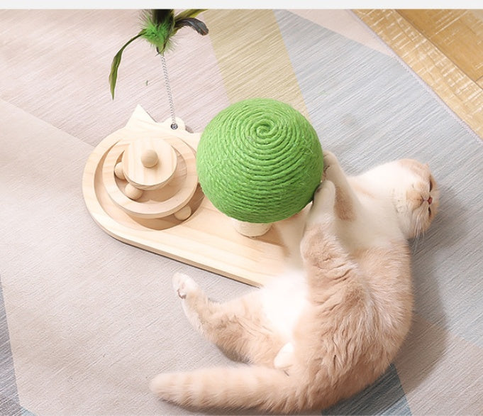 Interactive Mushroom Cat Scratching Post with Ball Track | Wooden Sisal Cat Toy