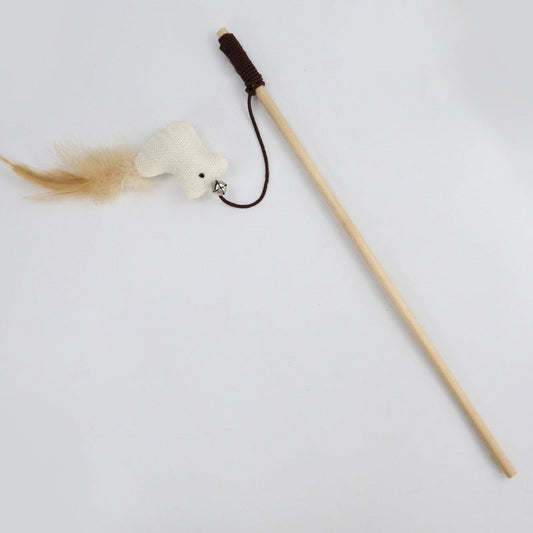 Interactive Feather Cat Wand Toy | Wooden Teaser Stick for Indoor Cats & Kittens