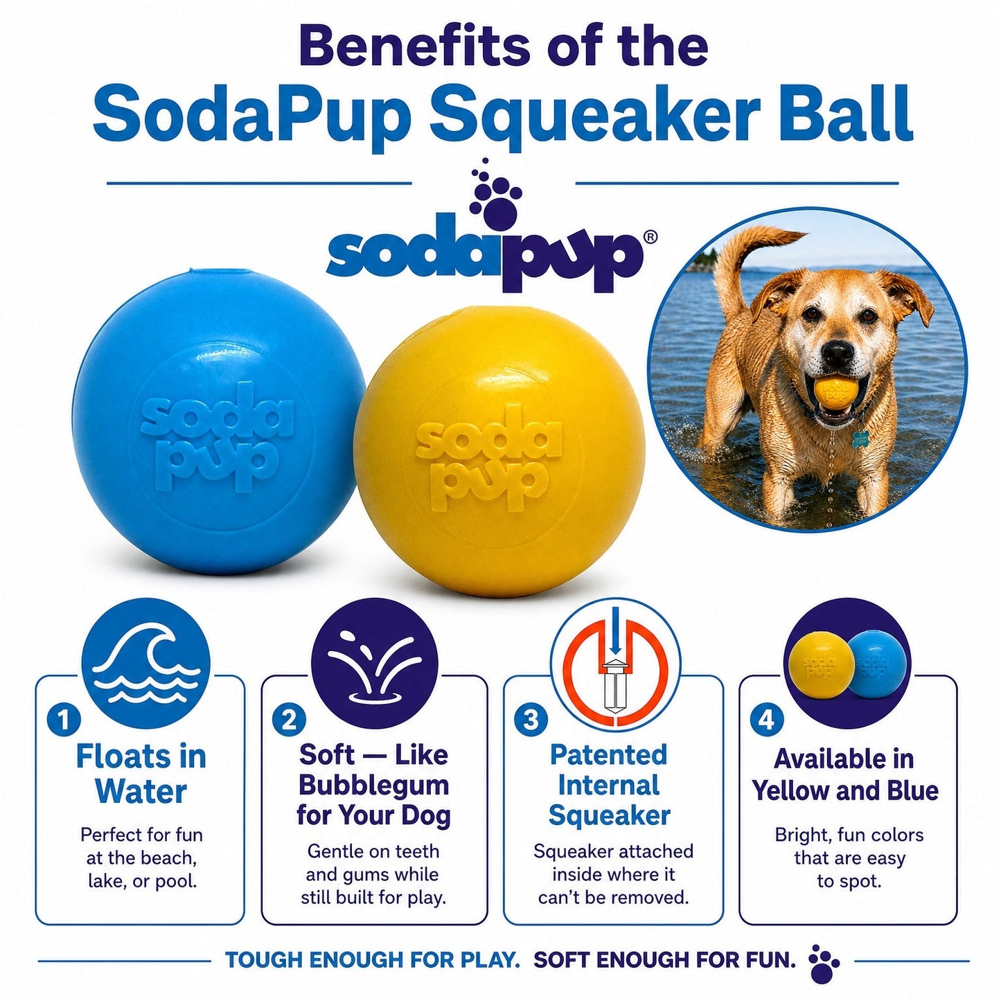 Durable Squeaky Dog Ball | USA-Made Floating Fetch & Chew Toy for Dogs
