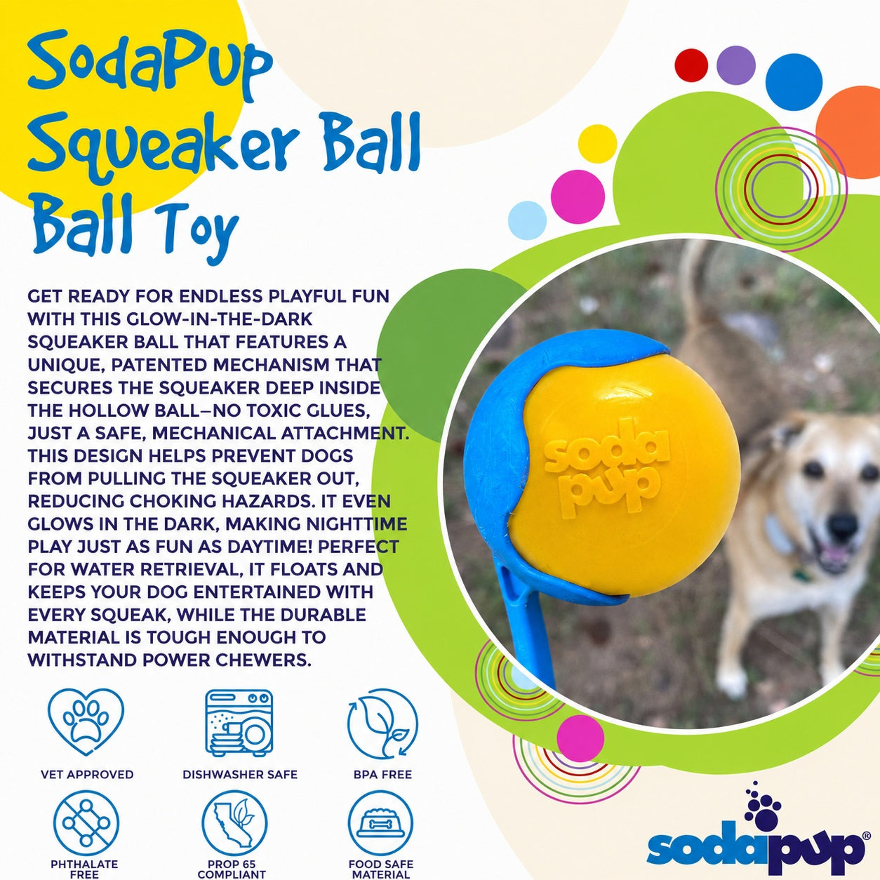 Durable Squeaky Dog Ball | USA-Made Floating Fetch & Chew Toy for Dogs