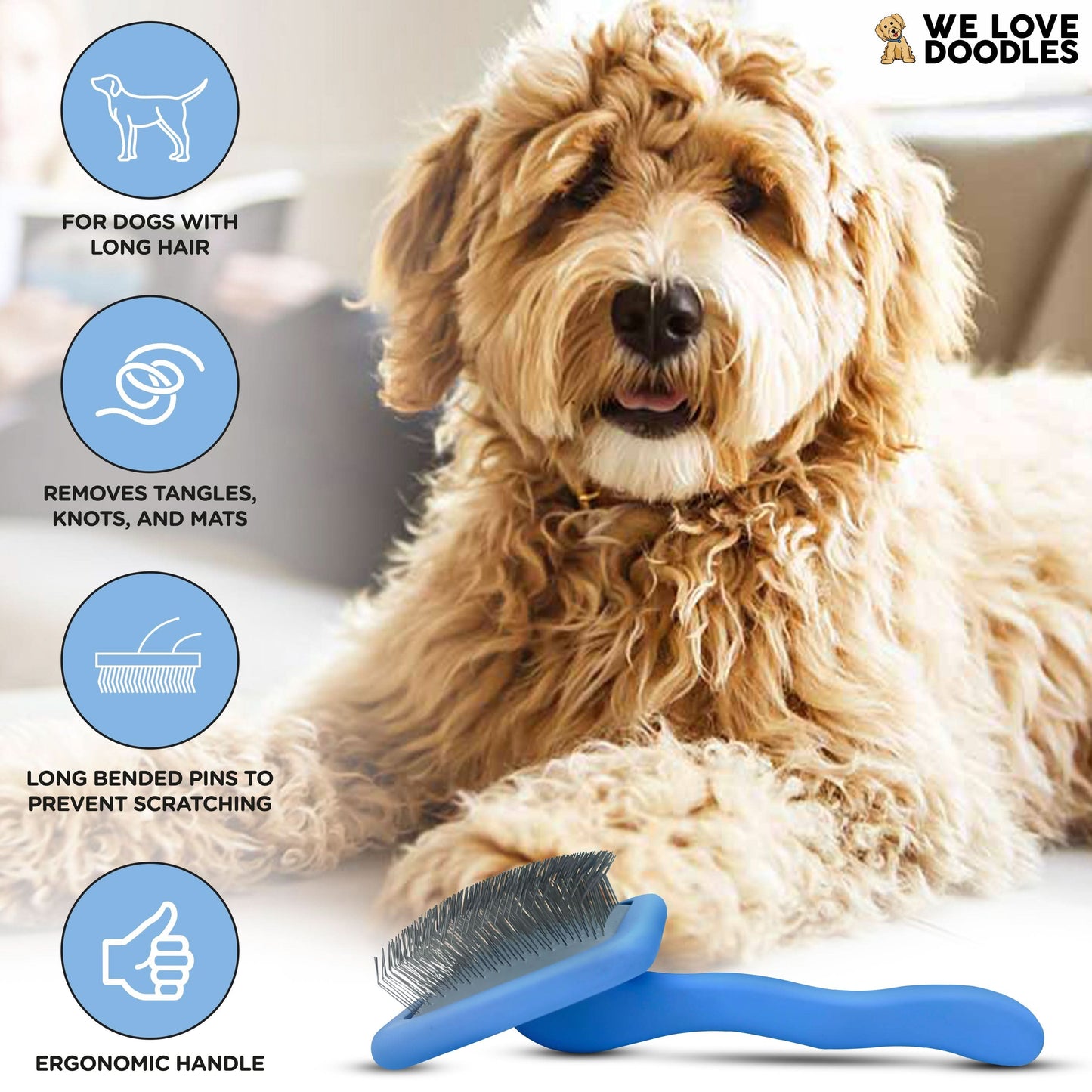 Professional Long Pin Slicker Brush for Dogs | Deshedding & Dematting Grooming Brush