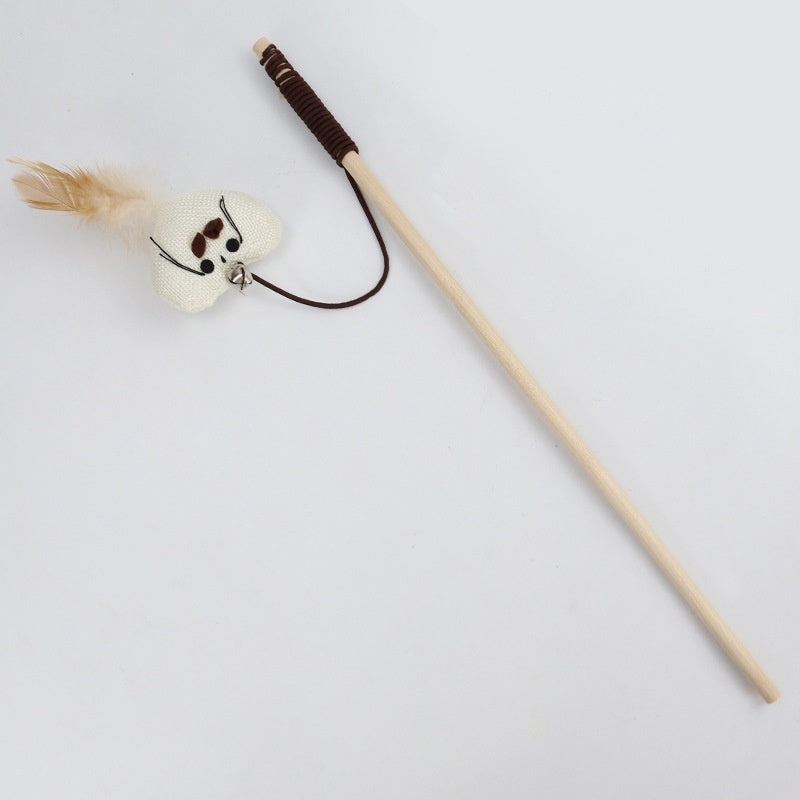 Interactive Feather Cat Wand Toy | Wooden Teaser Stick for Indoor Cats & Kittens
