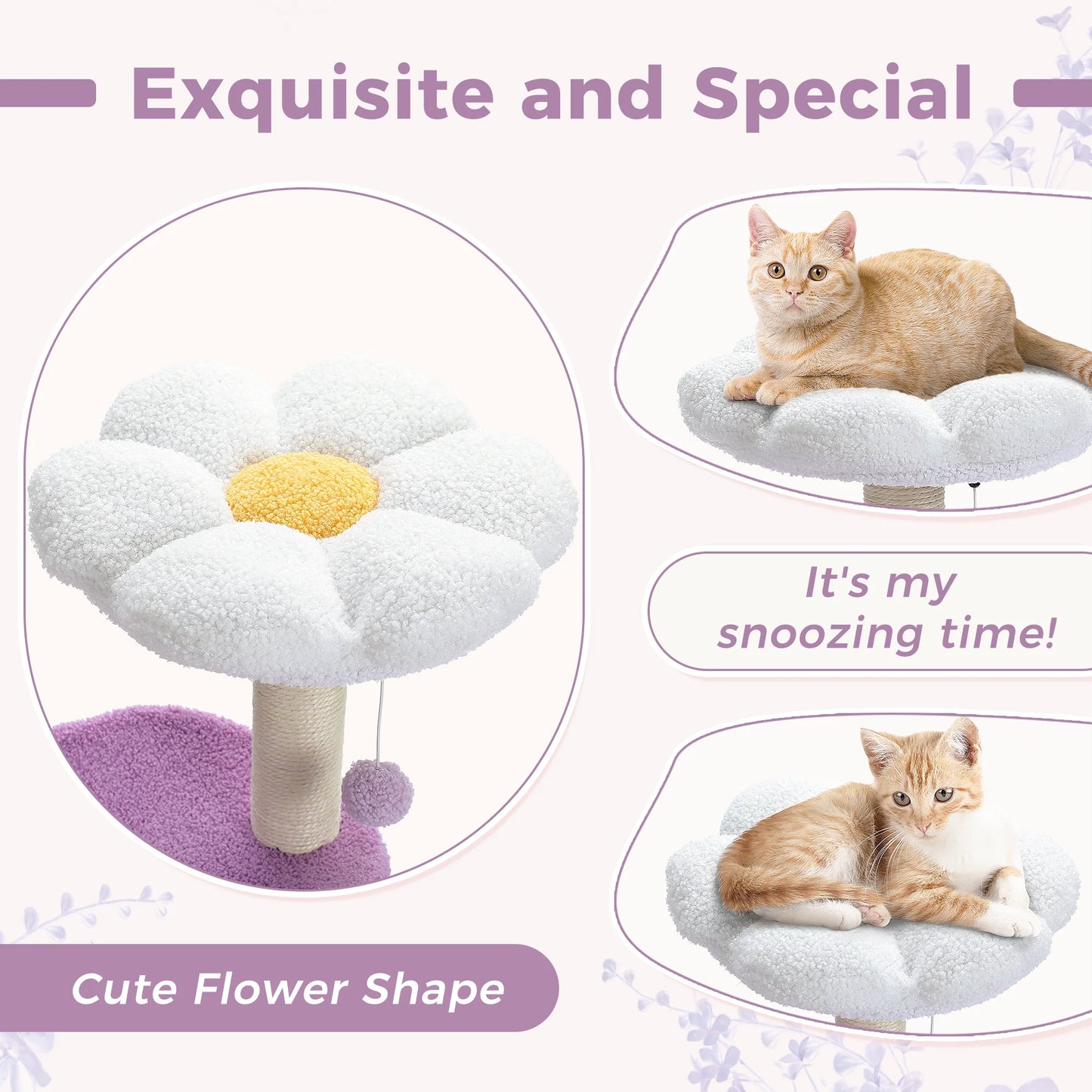 PAWZ Road 32" Flower Cat Tree Tower with Cat Scratching Posts Perch for Indoor Small Cats, Purple