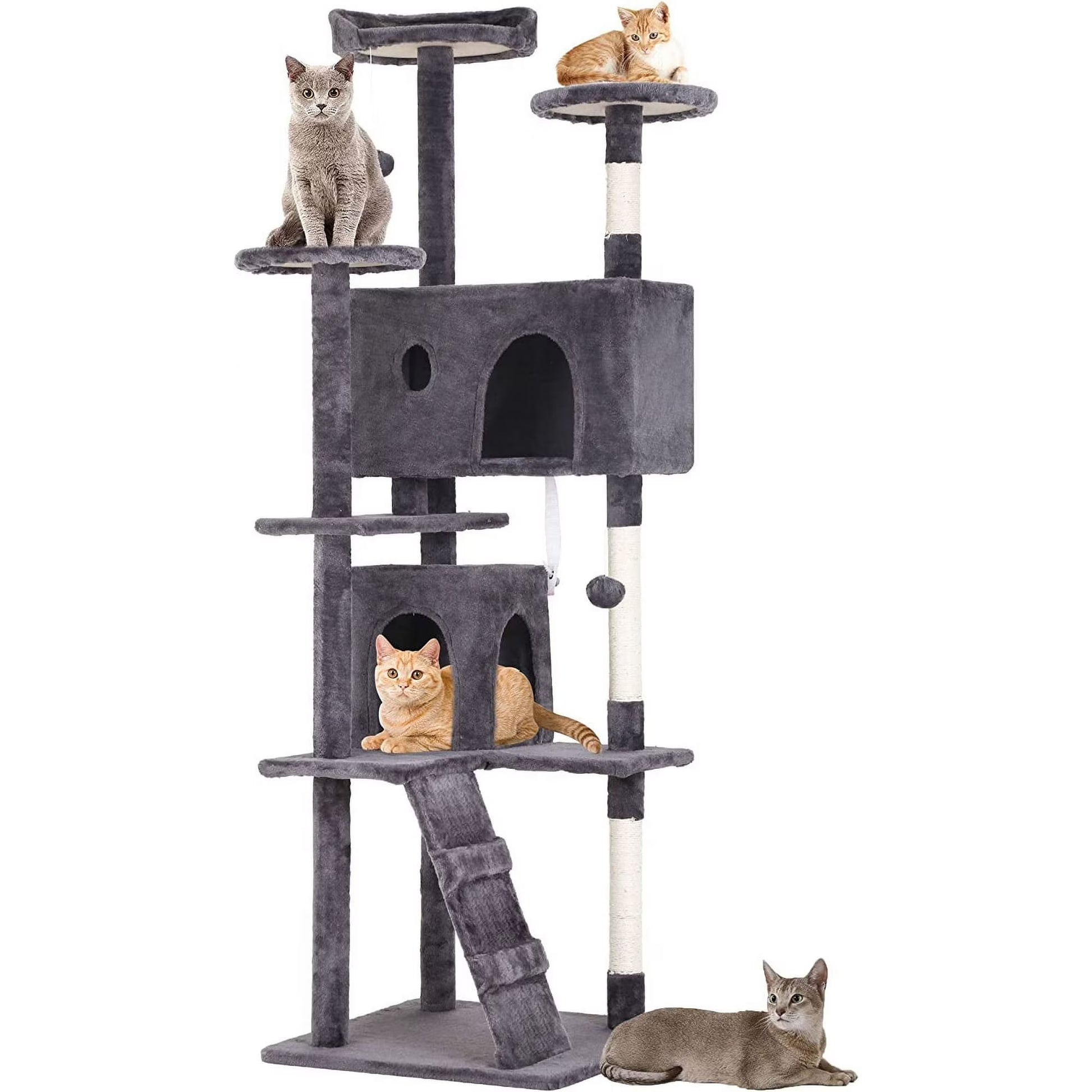 Bestpet 54In Cat Tree Tower with Cat Scratching Posts Stand House Cat Condo with Funny Toys Ashy