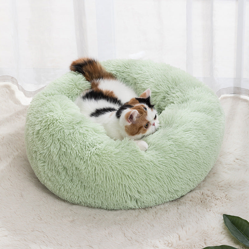 Calming Donut Pet Bed for Cats & Small Dogs | Ultra-Soft Plush Round Bed