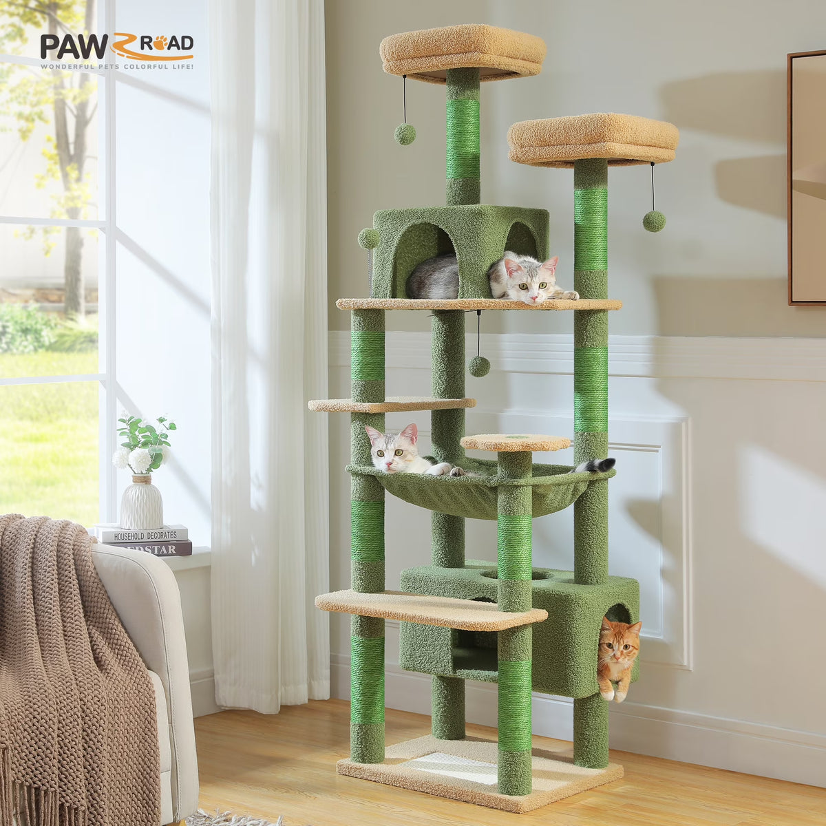 PAWZ Road Cat Tree Tower 54" Multi-Level Cat Condo with 5 Scratching Posts for Indoor Small Cats, Gray