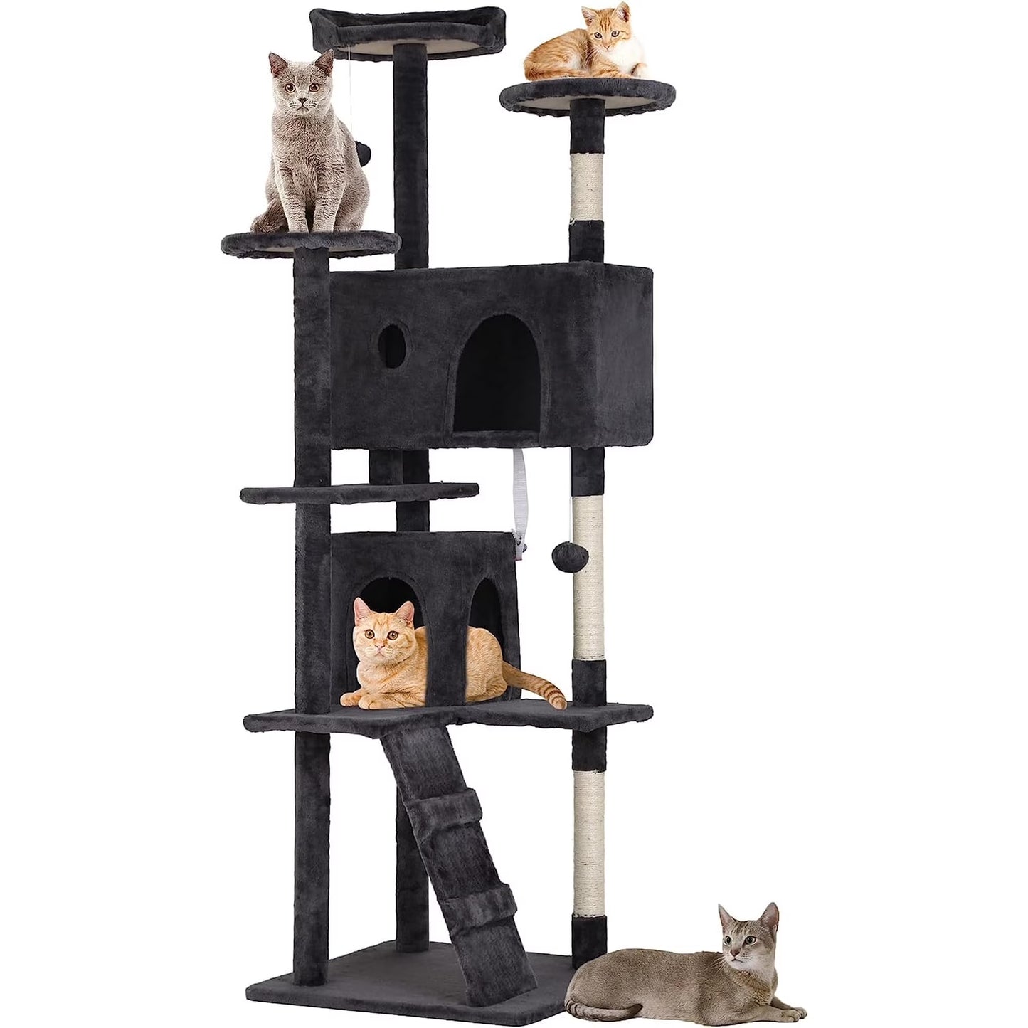 Bestpet 54In Cat Tree Tower with Cat Scratching Posts Stand House Cat Condo with Funny Toys Ashy