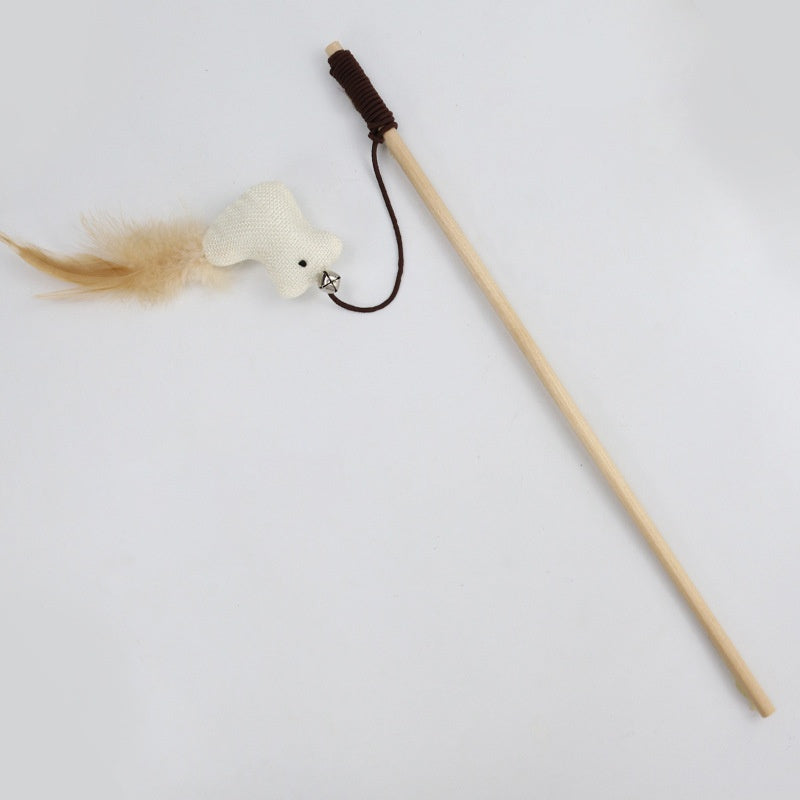 Interactive Feather Cat Wand Toy | Wooden Teaser Stick for Indoor Cats & Kittens