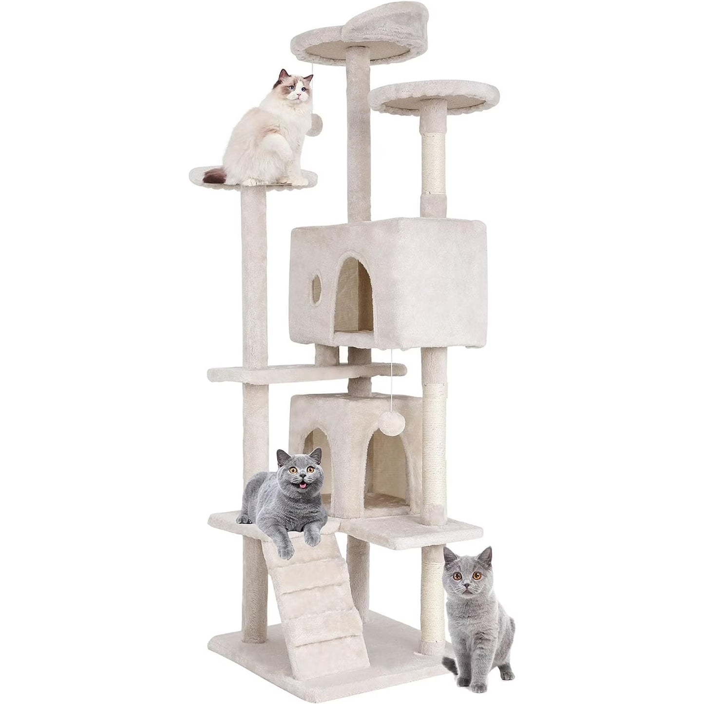 Bestpet 54In Cat Tree Tower with Cat Scratching Posts Stand House Cat Condo with Funny Toys Ashy