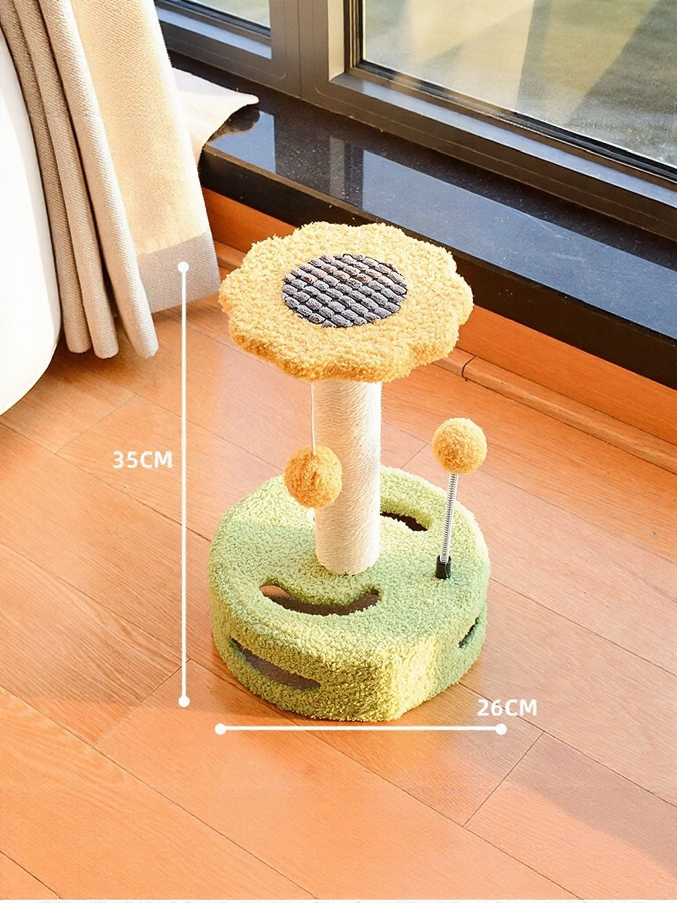 Interactive Cat Scratching Post with Hanging Balls | Wooden Sisal Scratch Tower for Indoor Cats