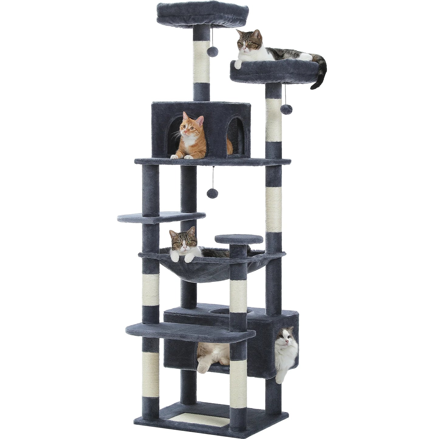 PAWZ Road 73"Cat Tree for Large Cats Multi Level Play Tower Condo 7 Sisal Cat Scratching Posts,Dark Gray