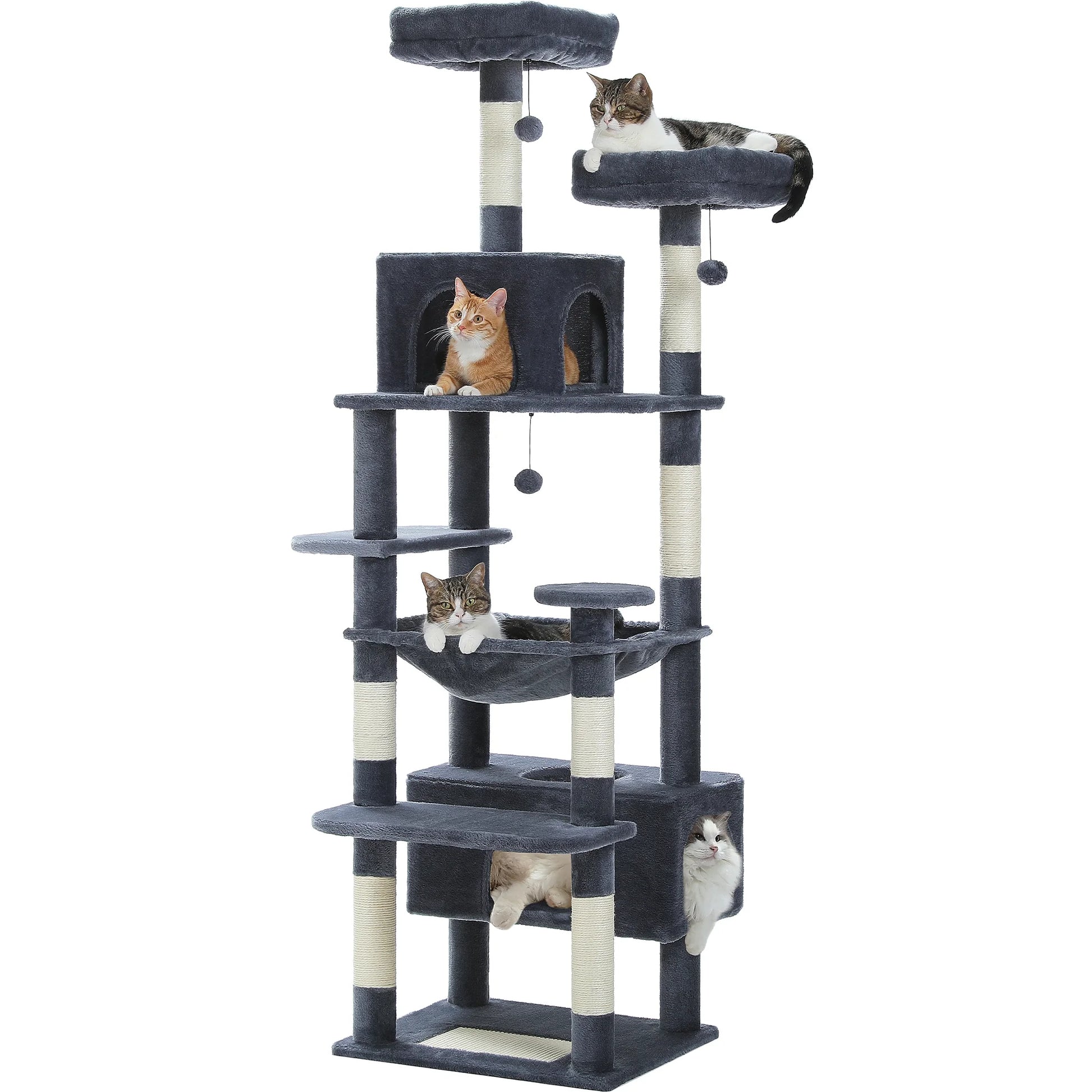 PAWZ Road 73"Cat Tree for Large Cats Multi Level Play Tower Condo 7 Sisal Cat Scratching Posts,Dark Gray