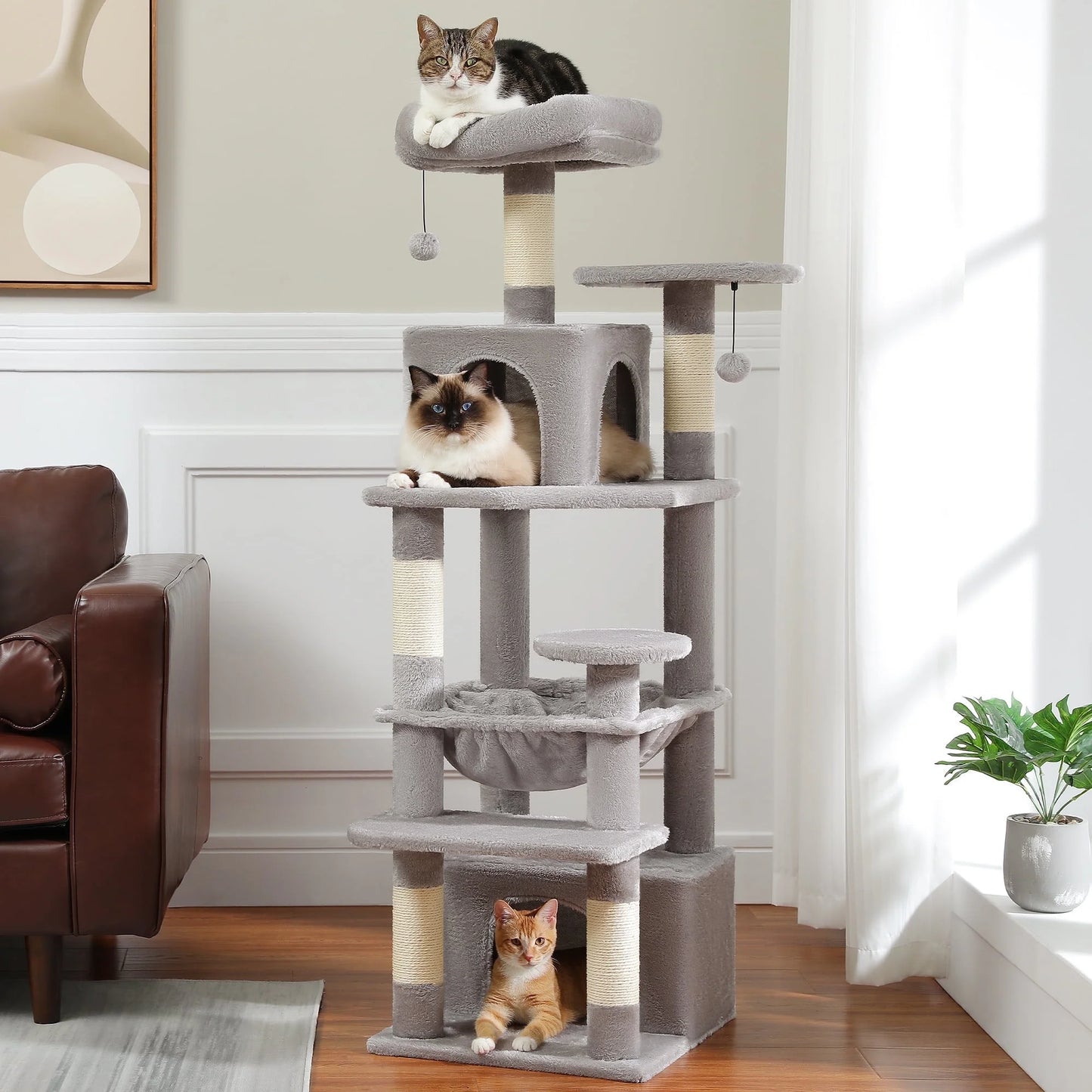 PAWZ Road 73"Cat Tree for Large Cats Multi Level Play Tower Condo 7 Sisal Cat Scratching Posts,Green
