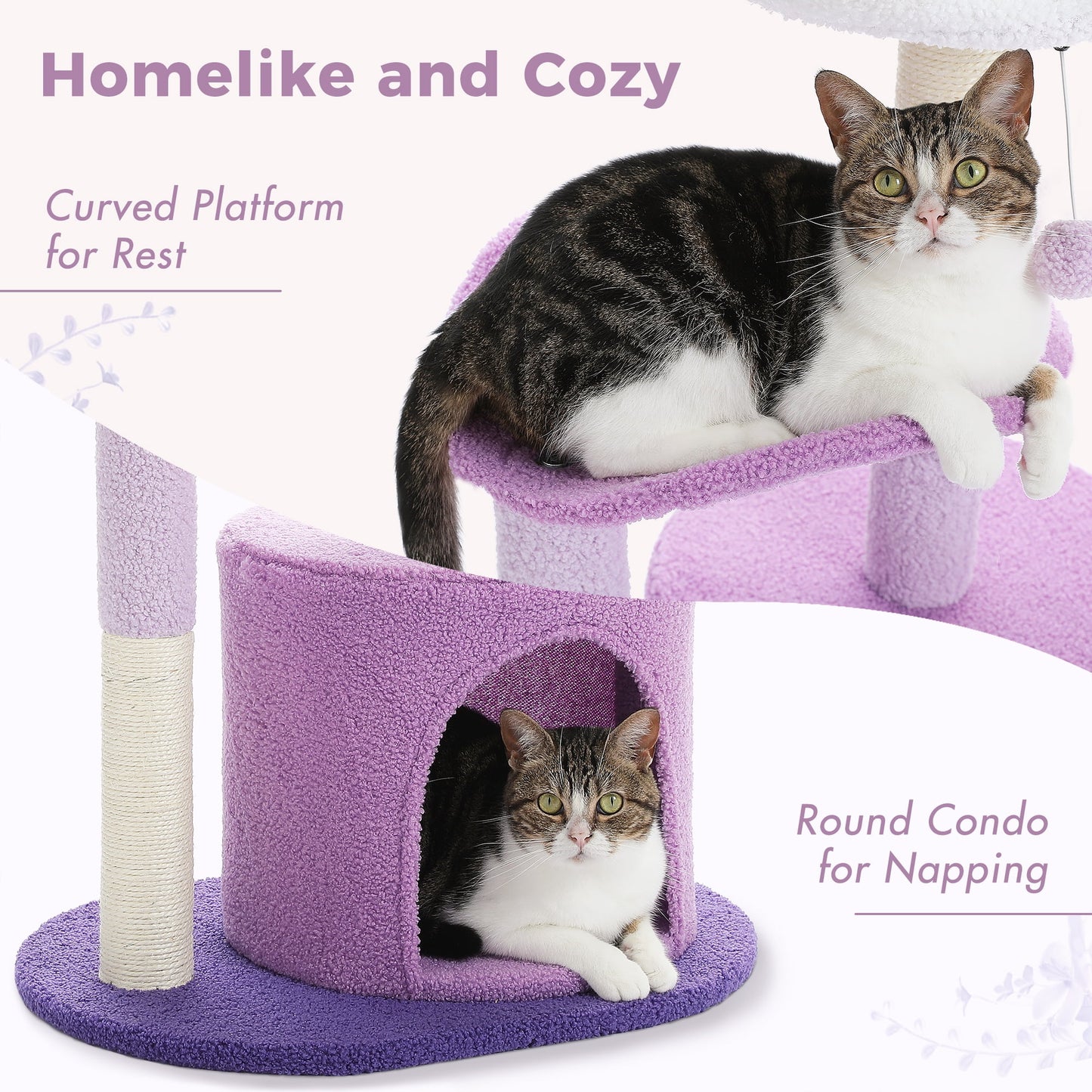 PAWZ Road 32" Flower Cat Tree Tower with Cat Scratching Posts Perch for Indoor Small Cats, Purple