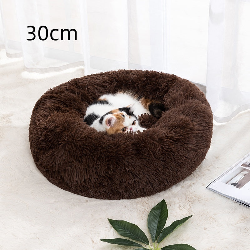 Calming Donut Pet Bed for Cats & Small Dogs | Ultra-Soft Plush Round Bed