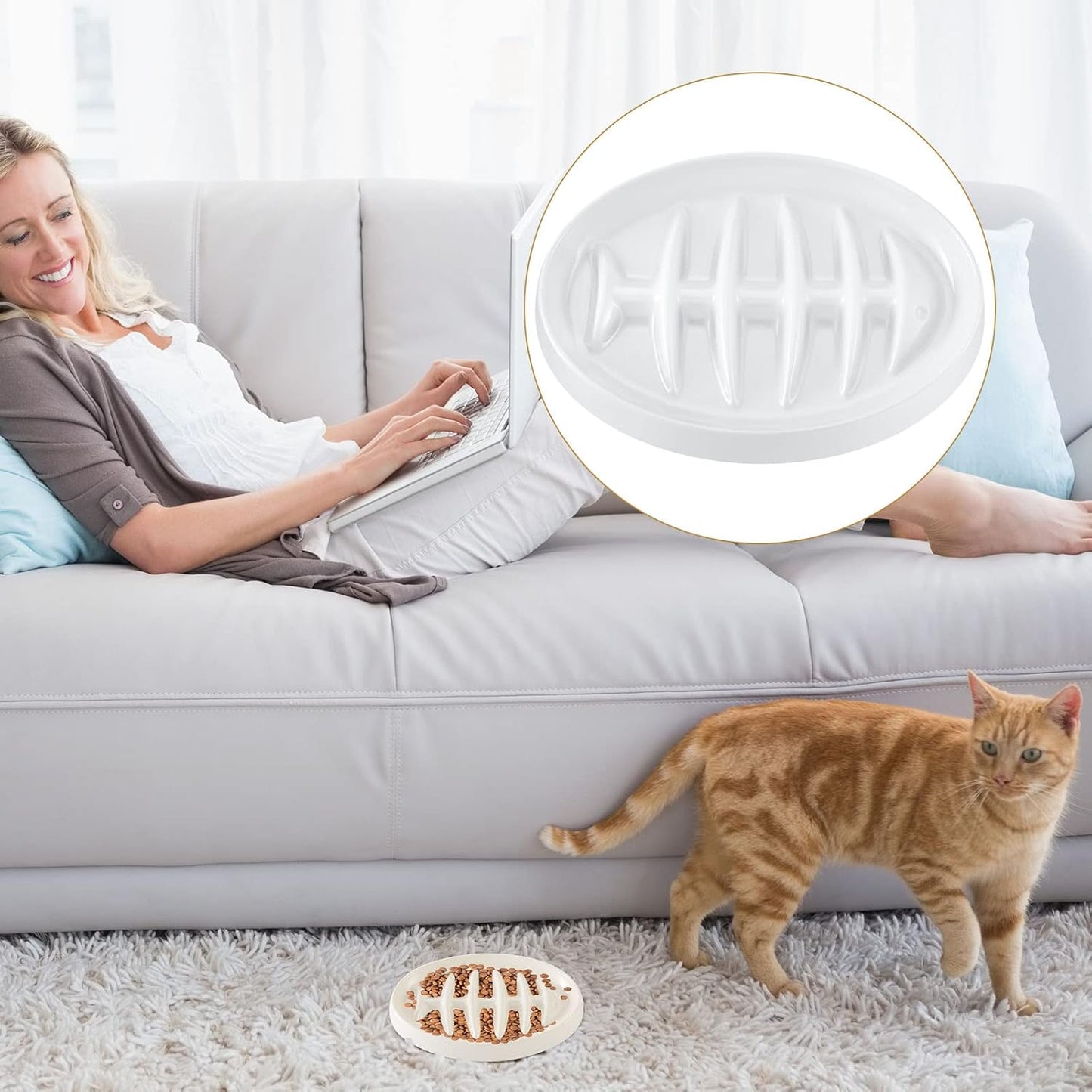 Fishbone Slow Feeder Bowl for Cats & Small Dogs | Interactive Anti-Gulping Pet Feeding Dish