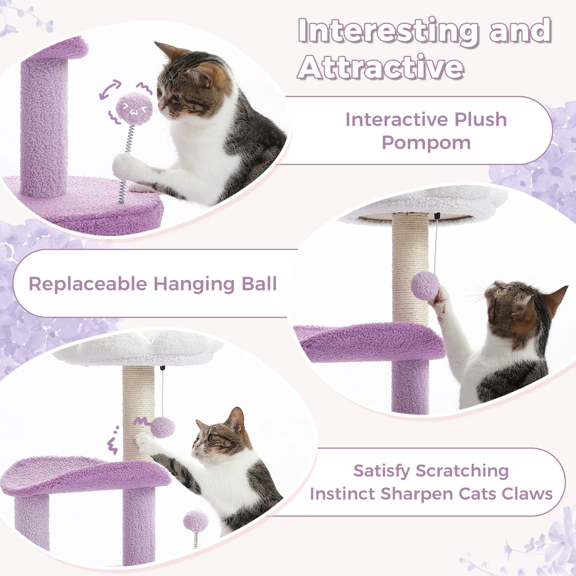 PAWZ Road 32" Flower Cat Tree Tower with Cat Scratching Posts Perch for Indoor Small Cats, Purple