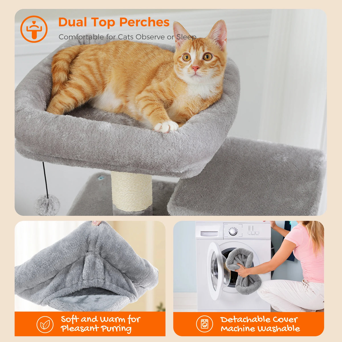 PAWZ Road Cat Tree Tower 54" Multi-Level Cat Condo with 5 Scratching Posts for Indoor Small Cats, Gray